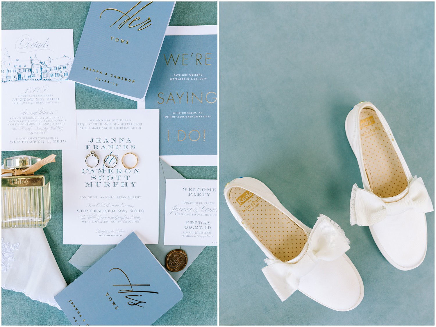 ivory and cornflower blue wedding invitation suite photographed by Chelsea Renay Photography