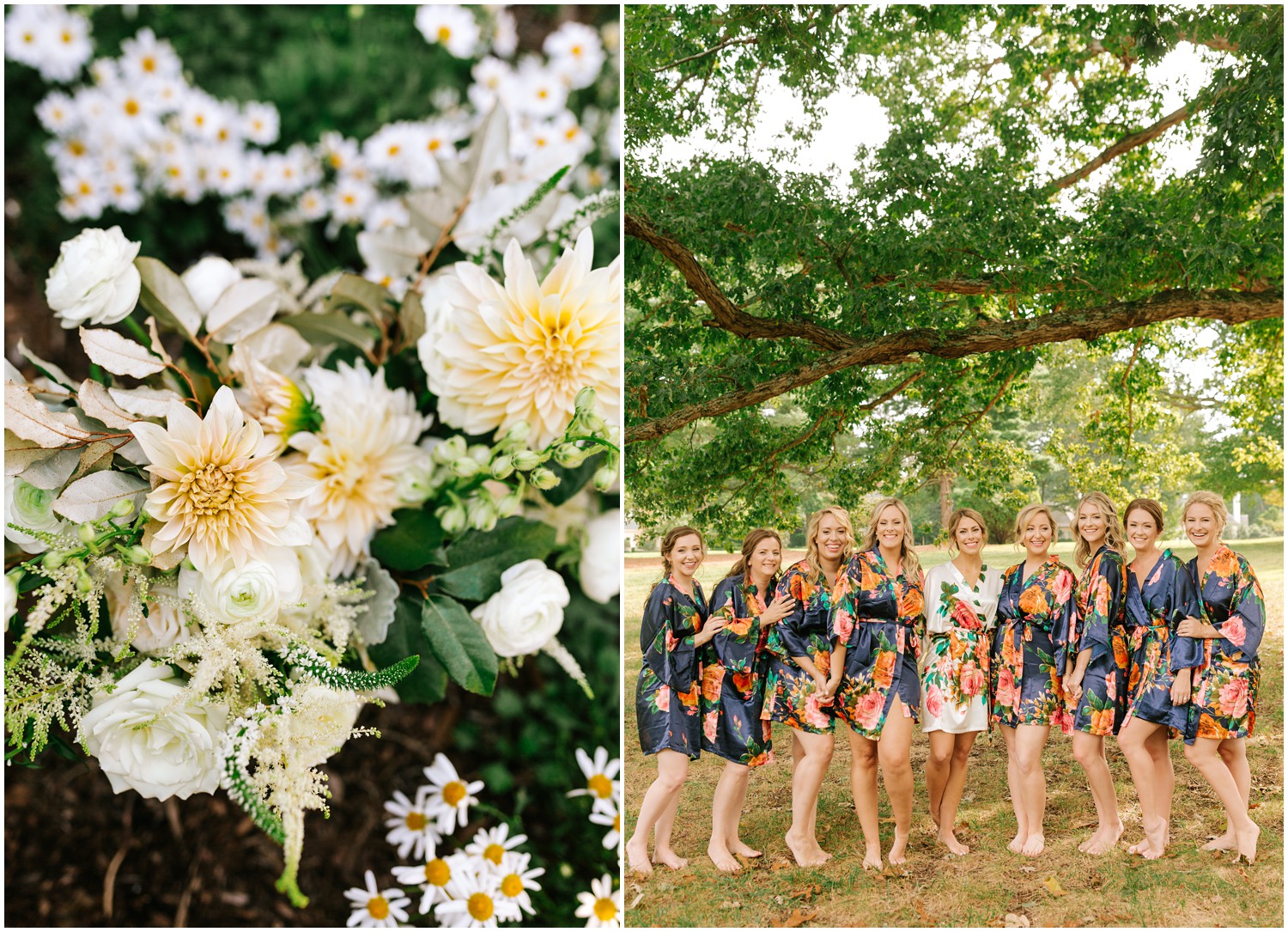 bridesmaids in floral robes pose for Chelsea Renay Photography