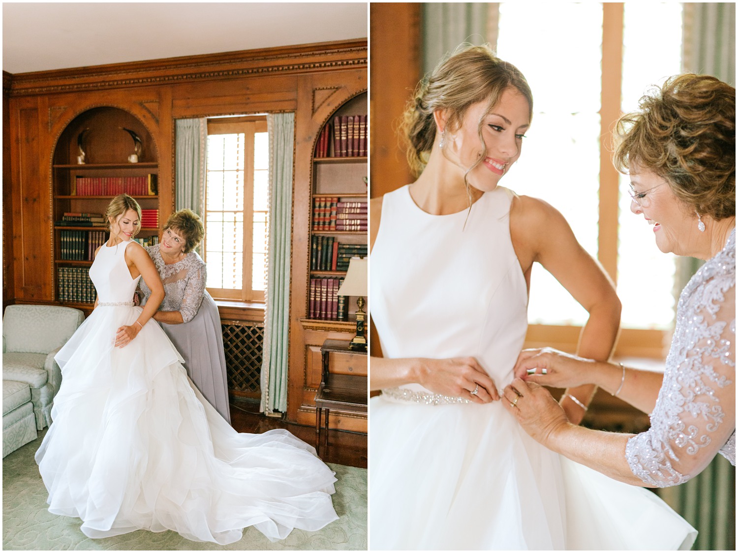 mom helps bride get ready for Graylyn Estate wedding