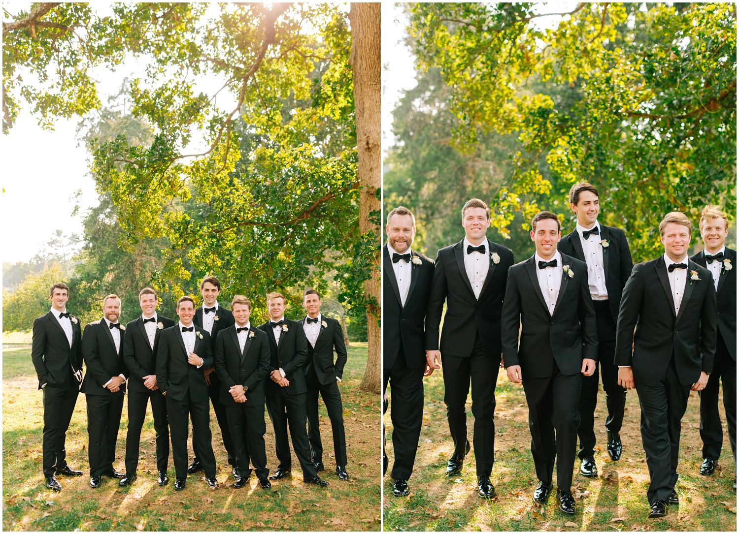 groom and groomsmen for North Carolina wedding pose at Graylyn Estate