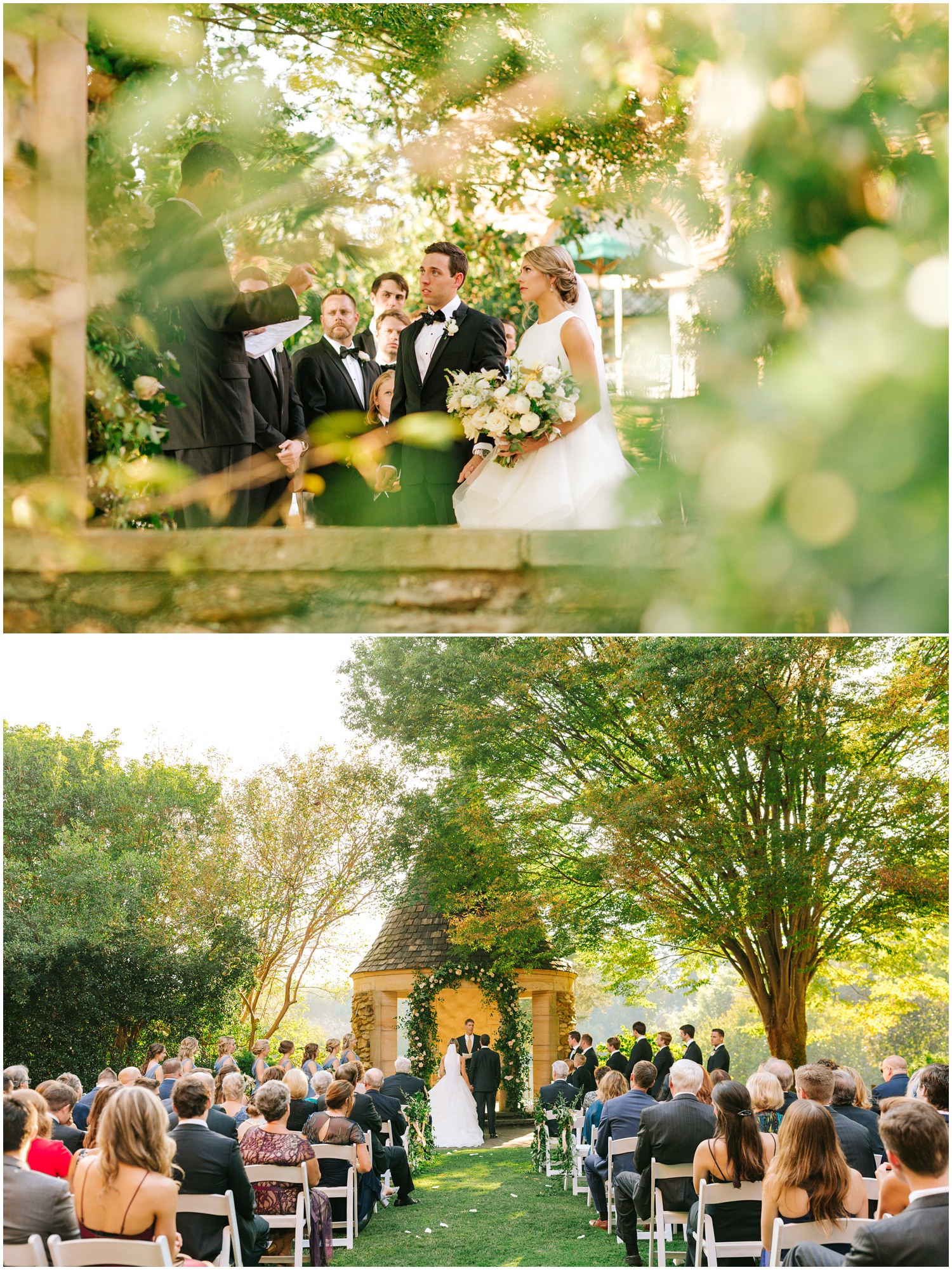Graylyn Estate wedding ceremony outside under flower arch