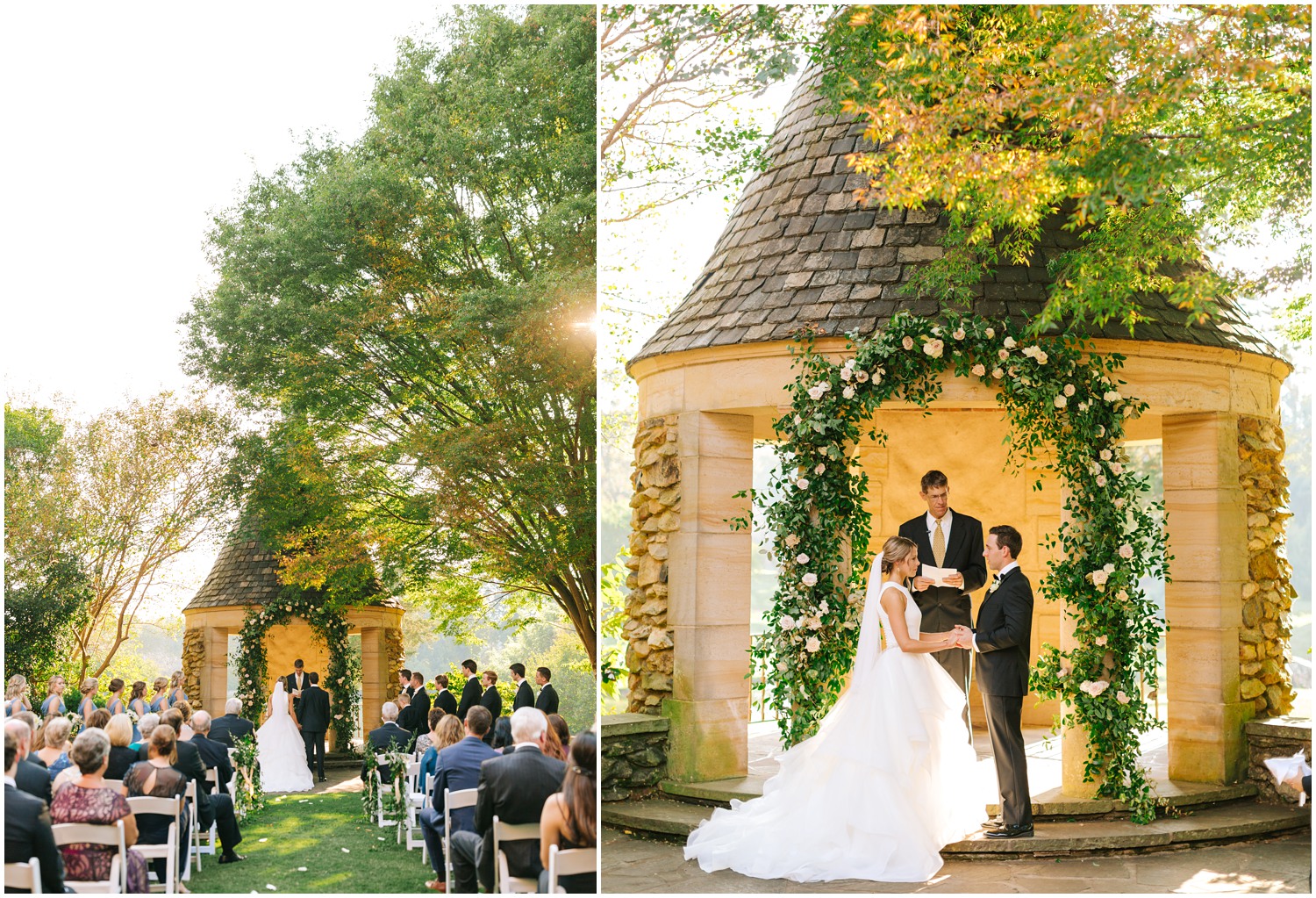 bride and groom exchange vows in outdoor ceremony at Graylyn Estate