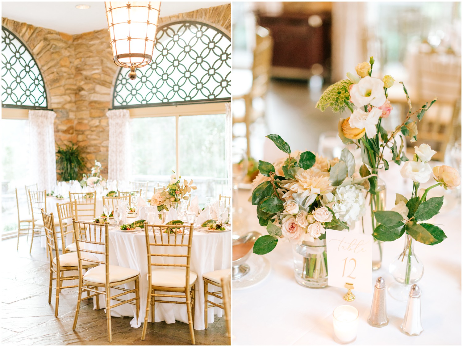 ivory and pink summer wedding reception centerpieces at Graylyn Estate