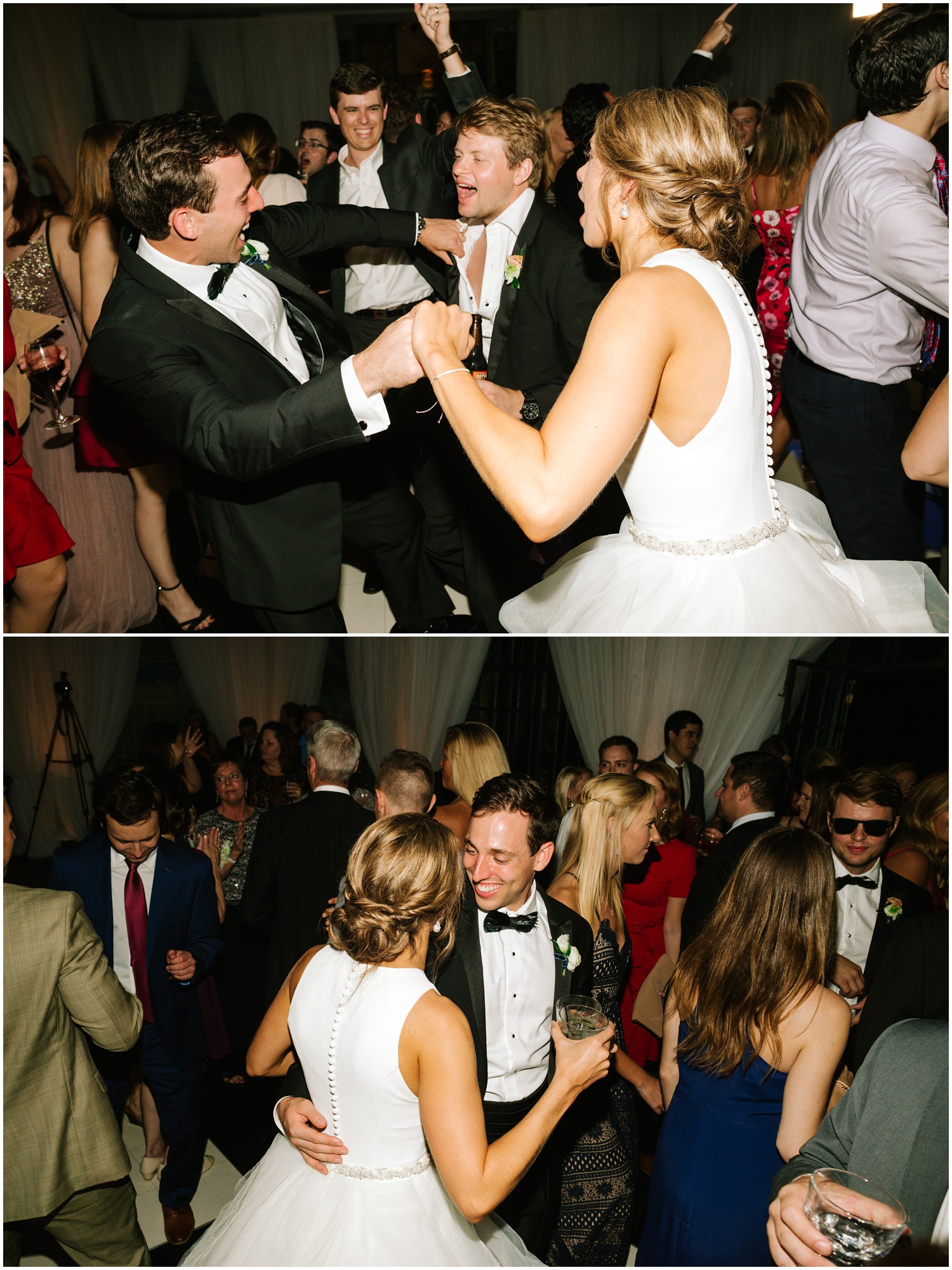 bride and groom dance during wedding reception on the dance floor at Graylyn Estate