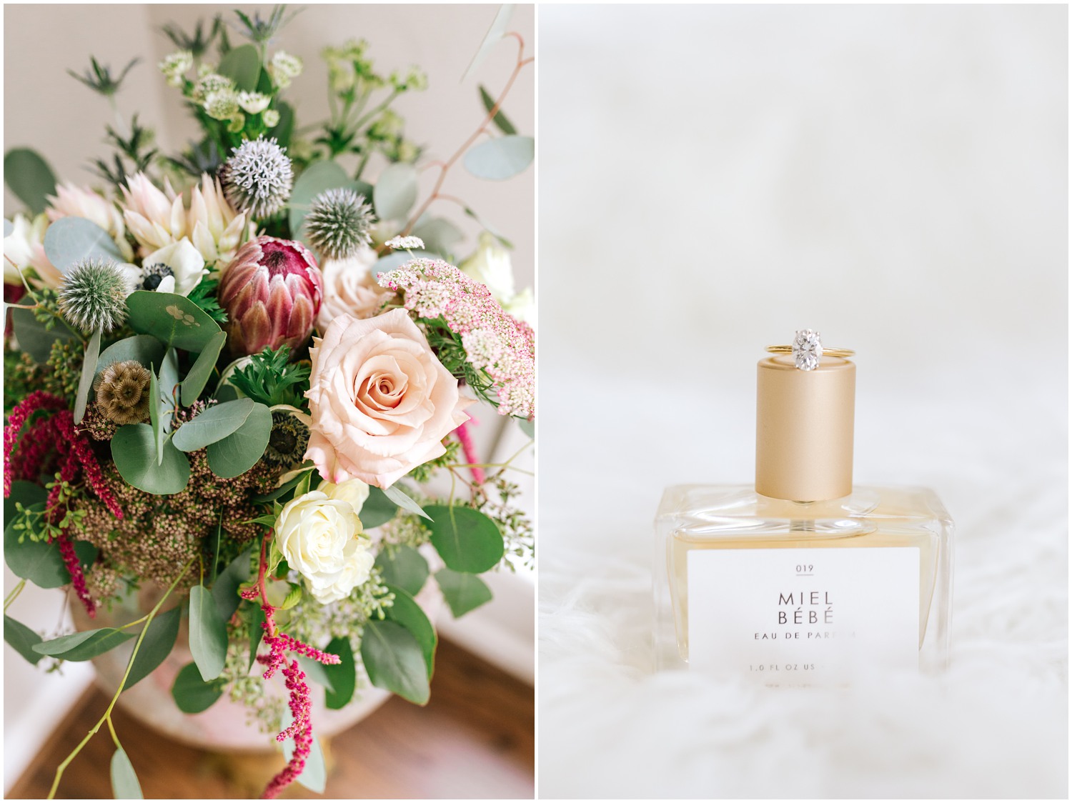 bride's bouquet and perfume