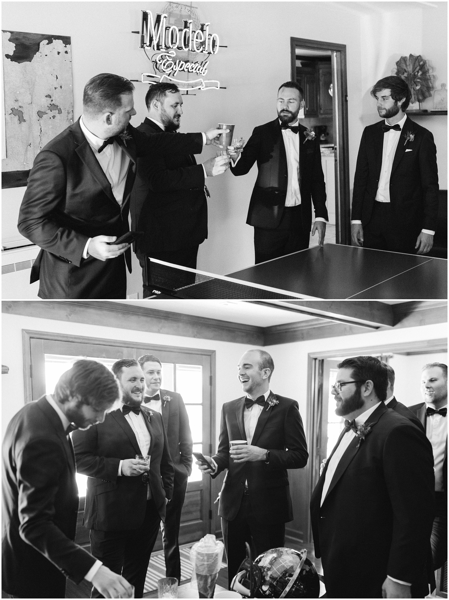 groomsmen toast before wedding at The Meadows Raleigh