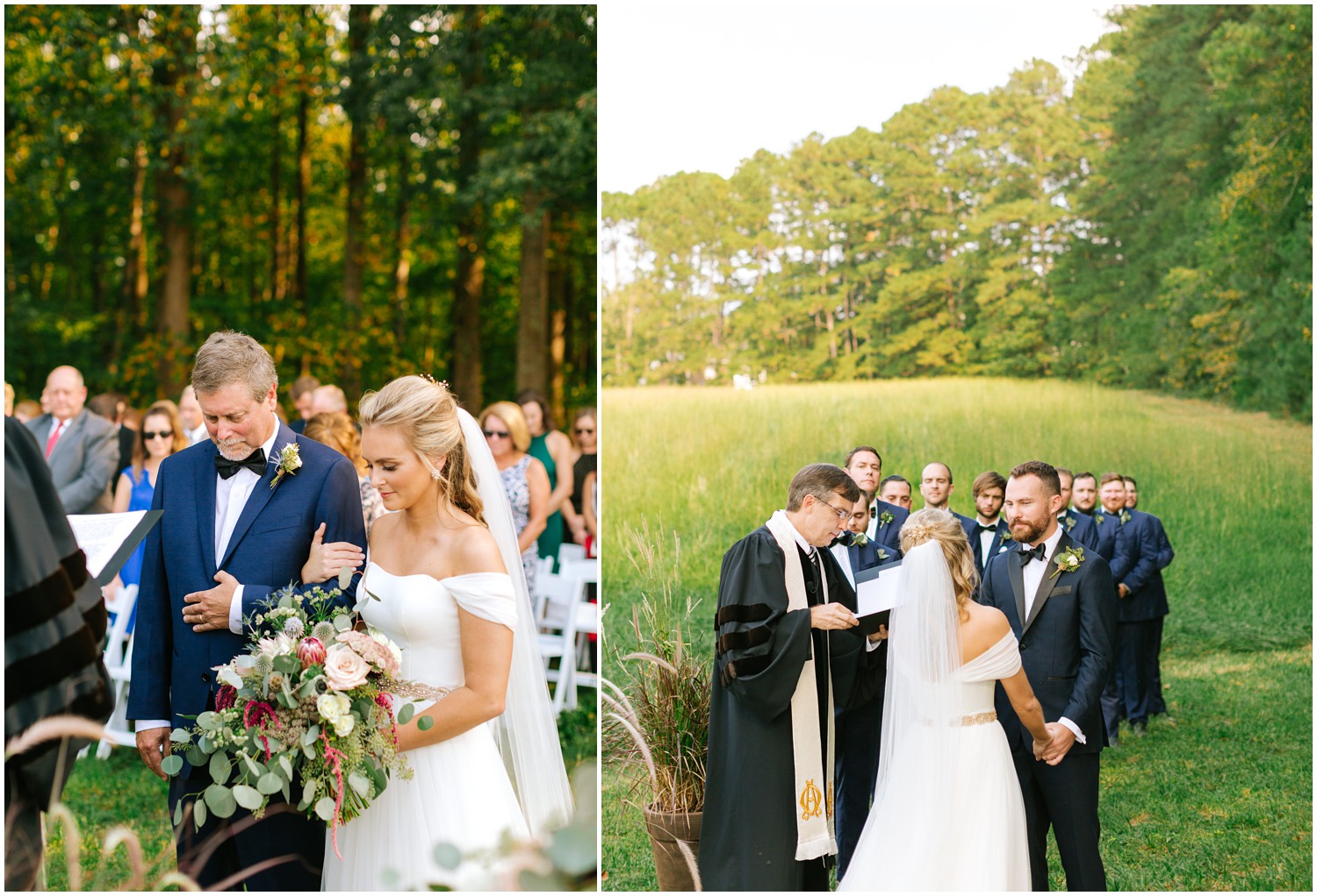 bride enters wedding ceremony with father