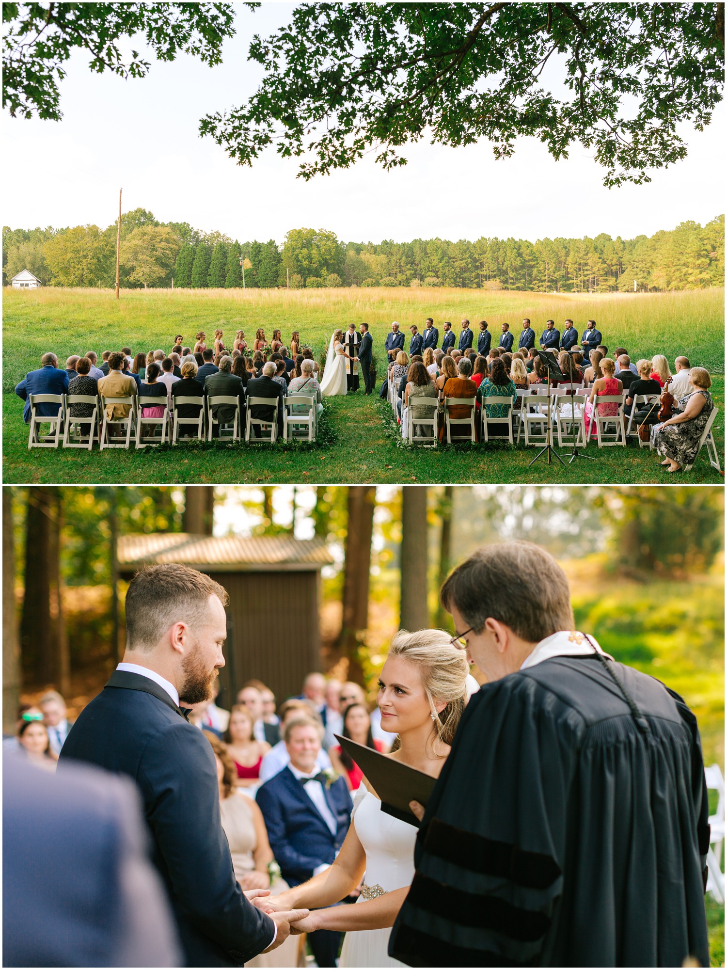 Raleigh NC wedding ceremony in the field at The Meadows Raleigh