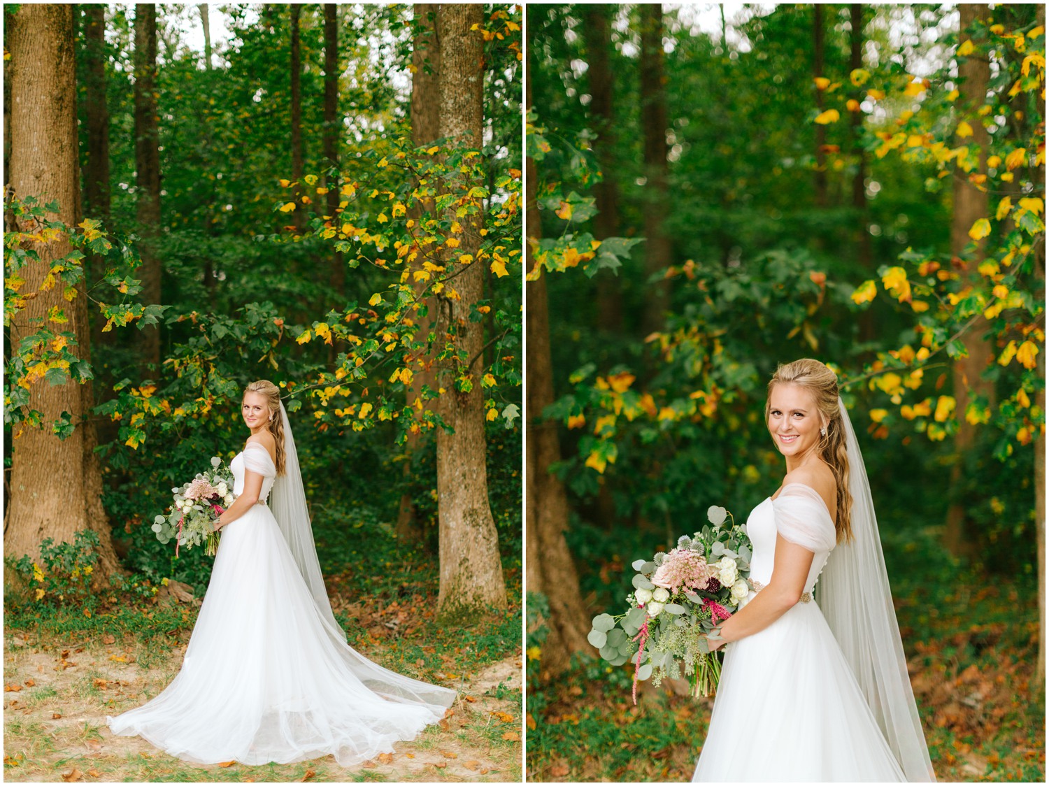 bridal portraits with veil and bouquet of succulents at The Meadows Raleigh