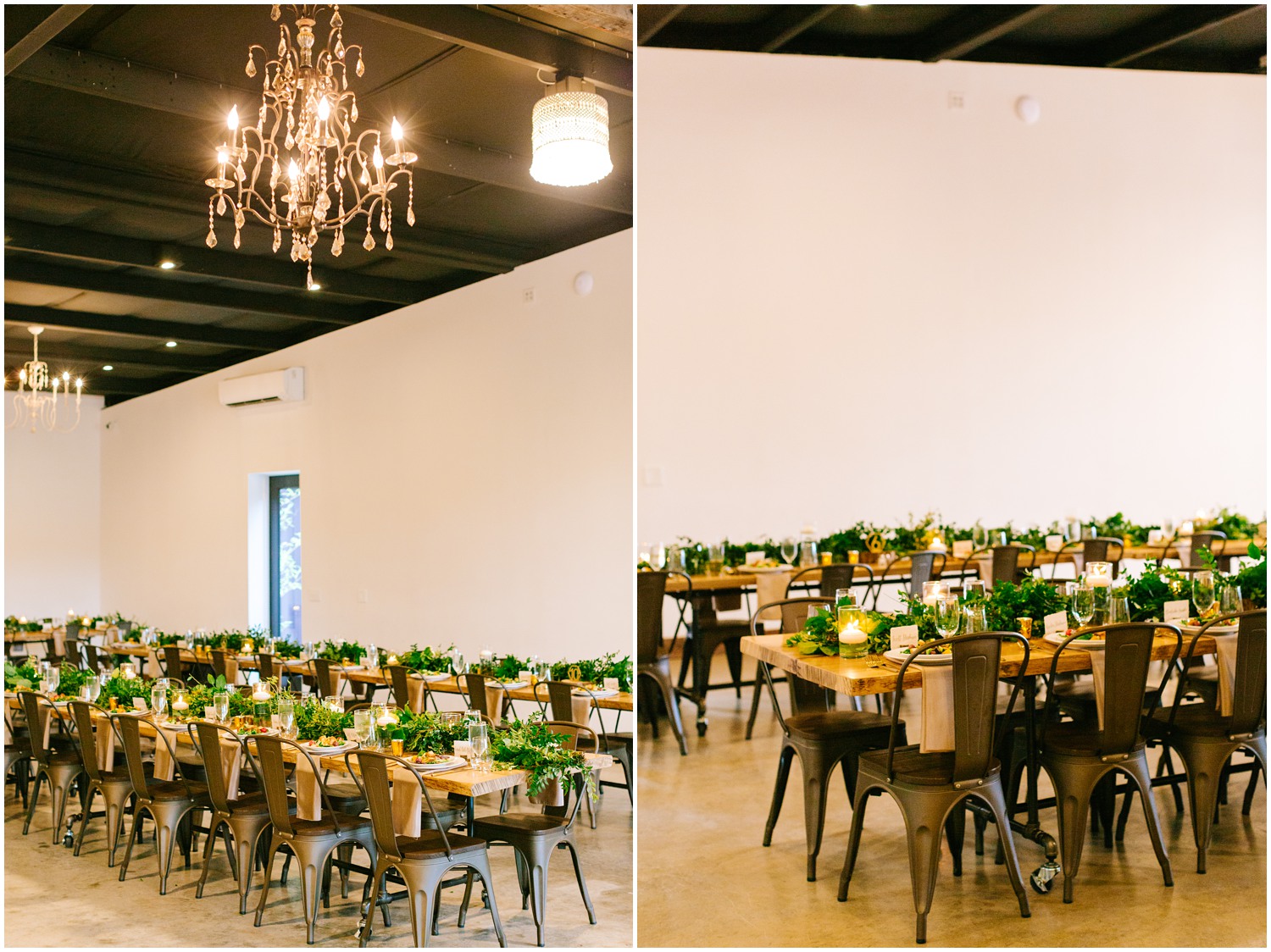 chic and modern wedding reception tables at The Meadows Raleigh