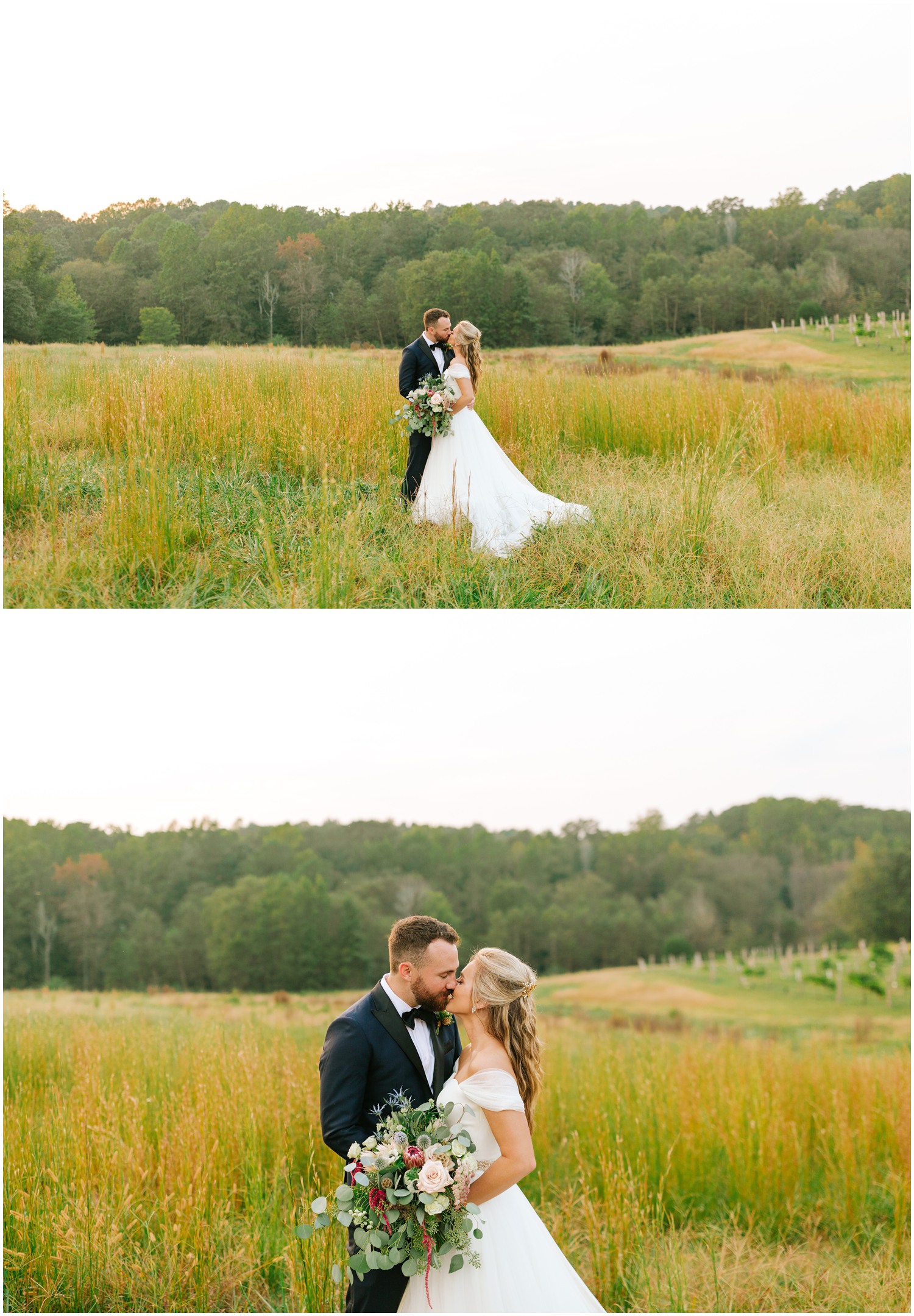 fall wedding portraits in field at The Meadows Raleigh