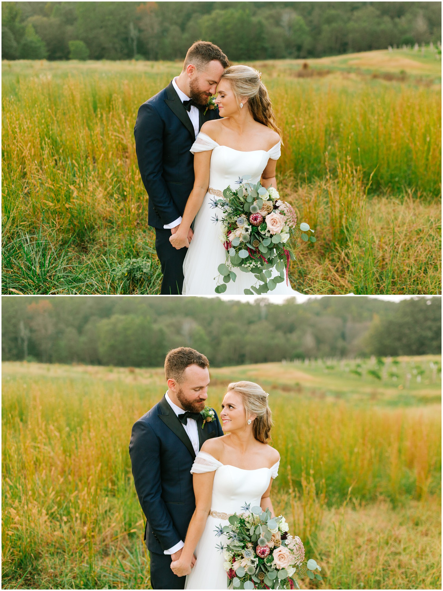 wedding portraits in the field of The Meadows Raleigh