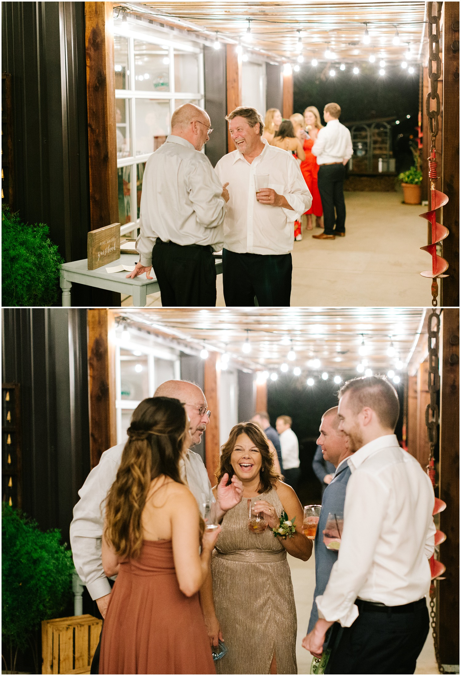 guests enjoy cocktails outside and chat during wedding reception in NC