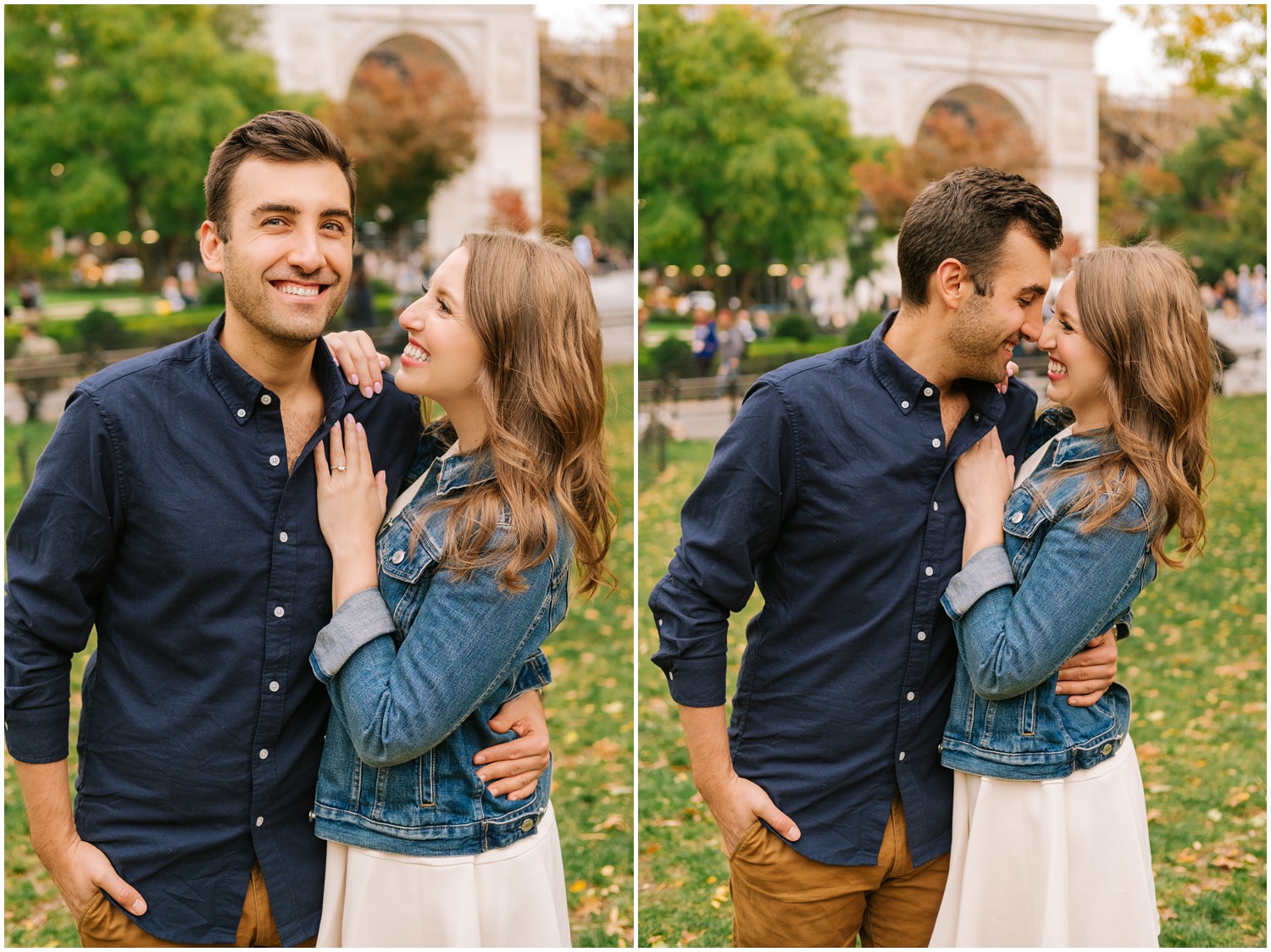 engagement portraits in West Village & Dumbo with bride in jean jacket
