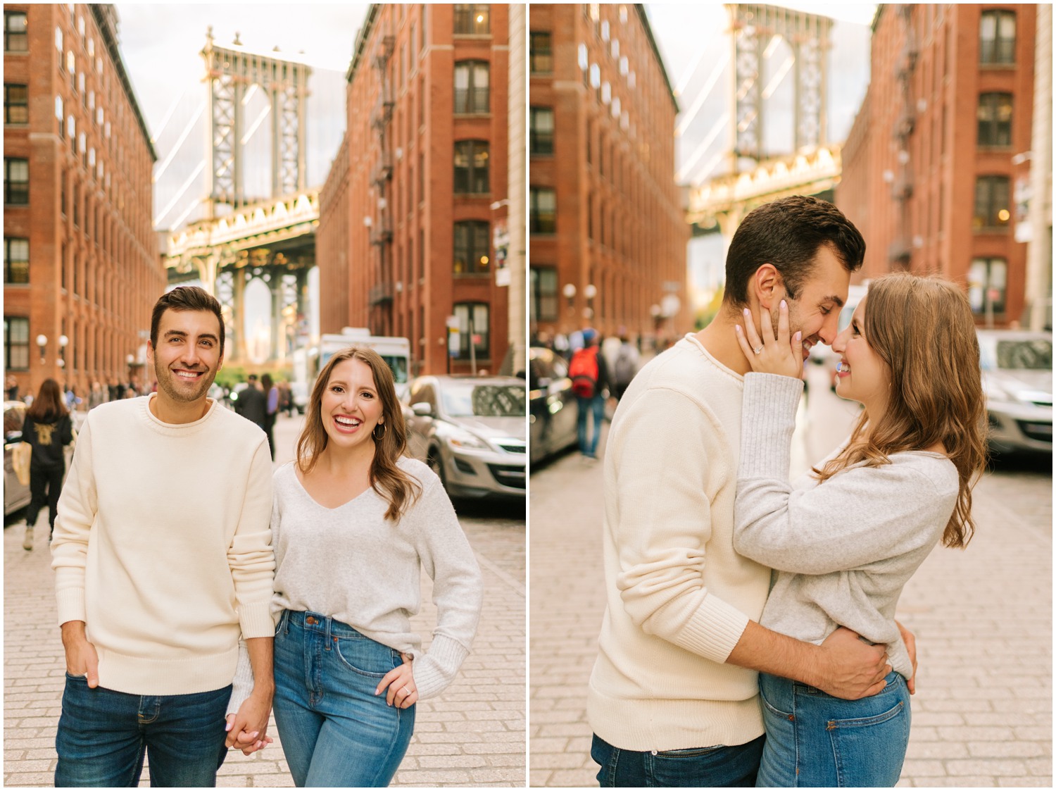 engaged couple laughs during West Village & Dumbo engagement session