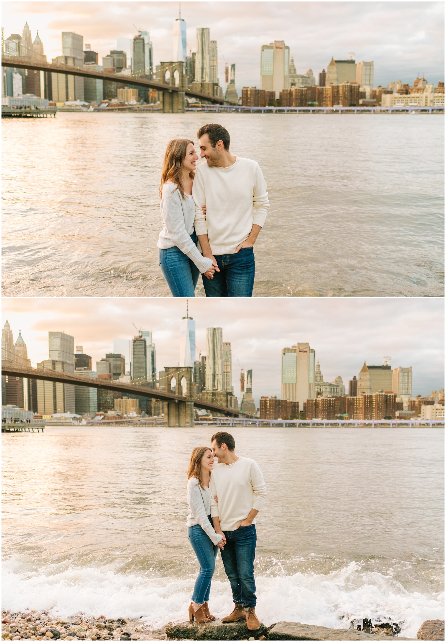 engagement portraits next to Hudson River during West Village & Dumbo engagement session