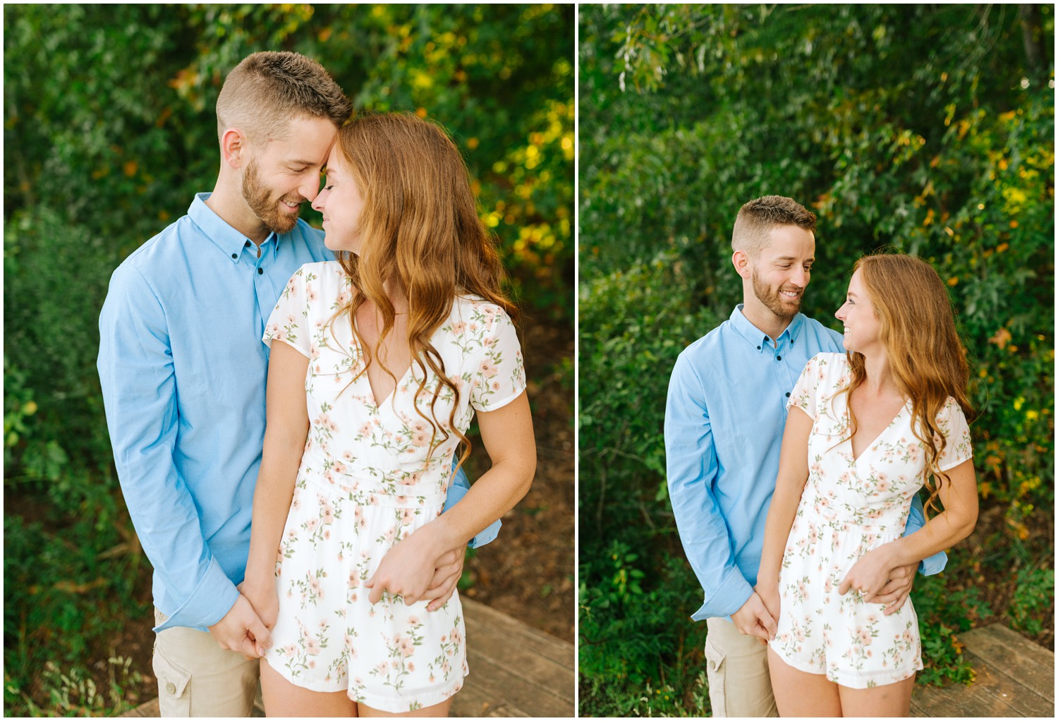 engagement photos in Raleigh NC with bride in jumpsuit