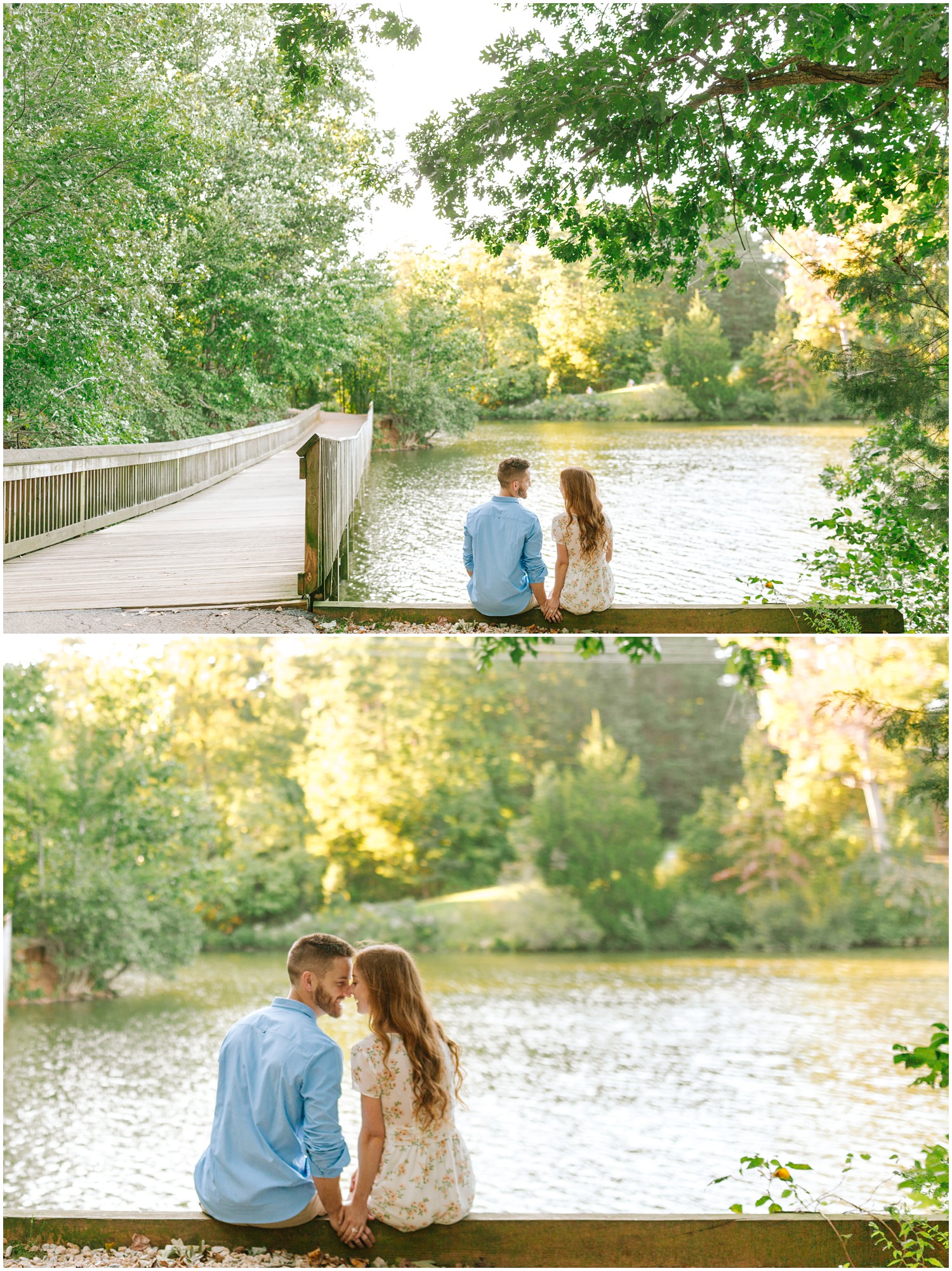 lakefront engagement portraits in Raleigh NC