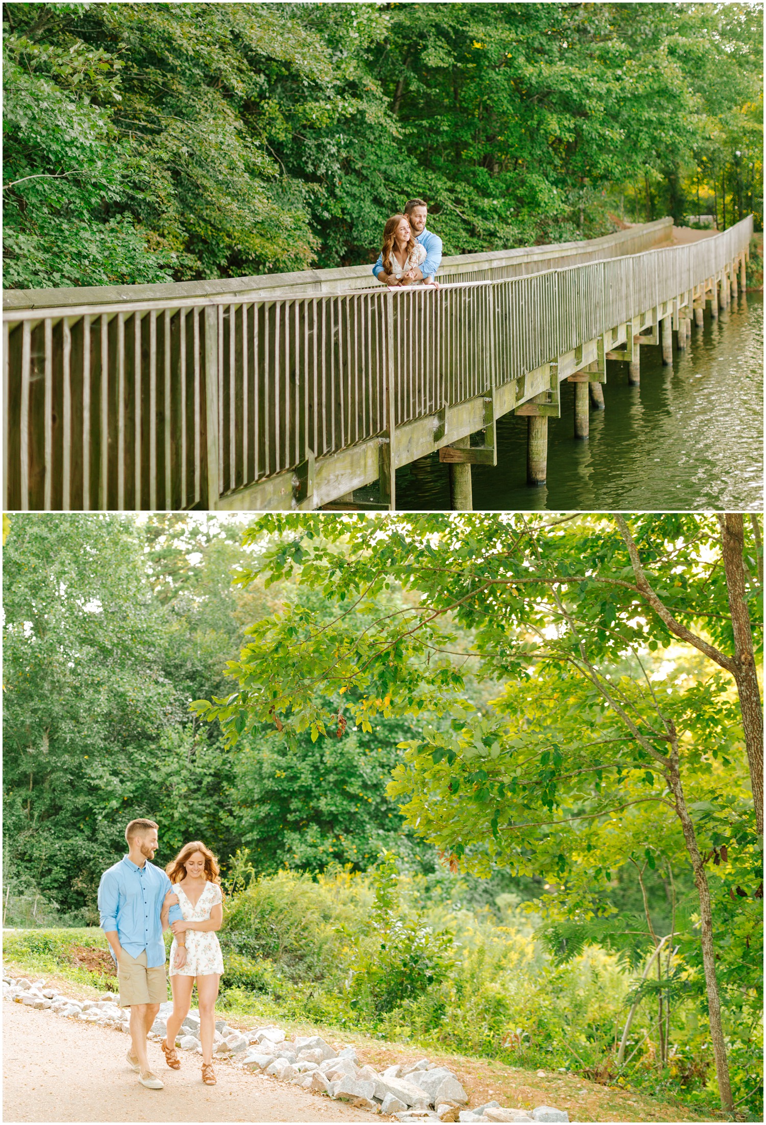 NC couple walks through park in Raleigh NC during engagement session