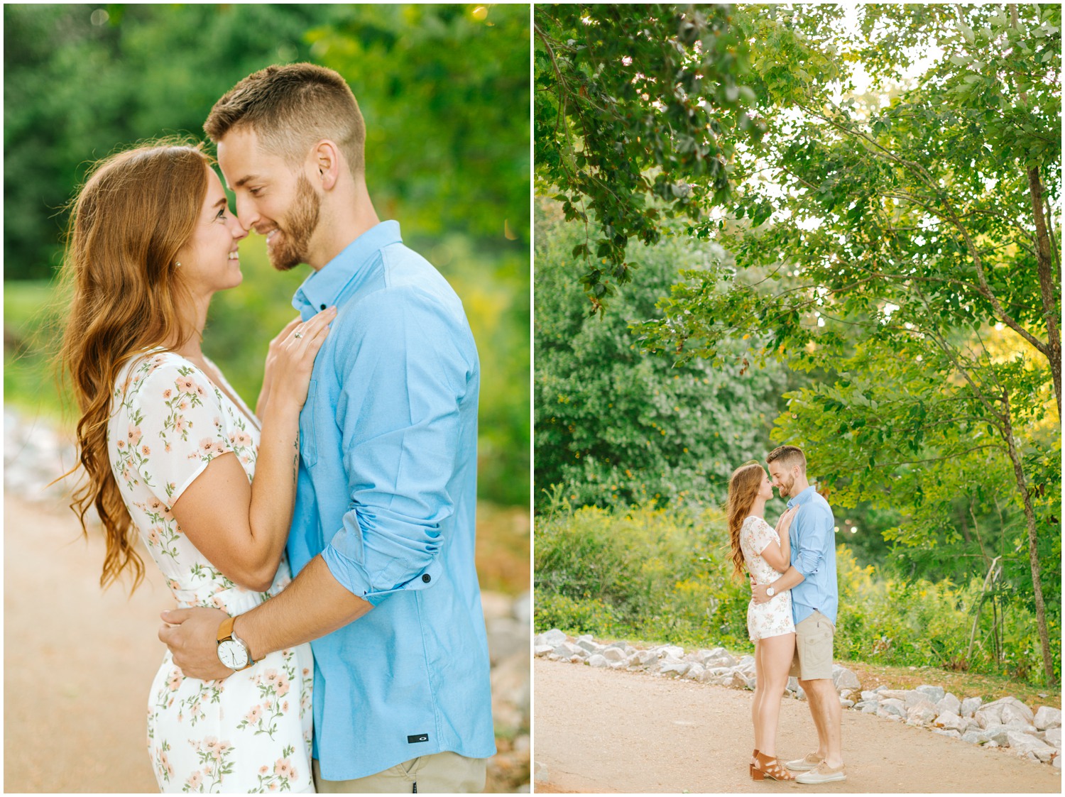 NC couple poses nose to nose during Lake Lyn engagement session