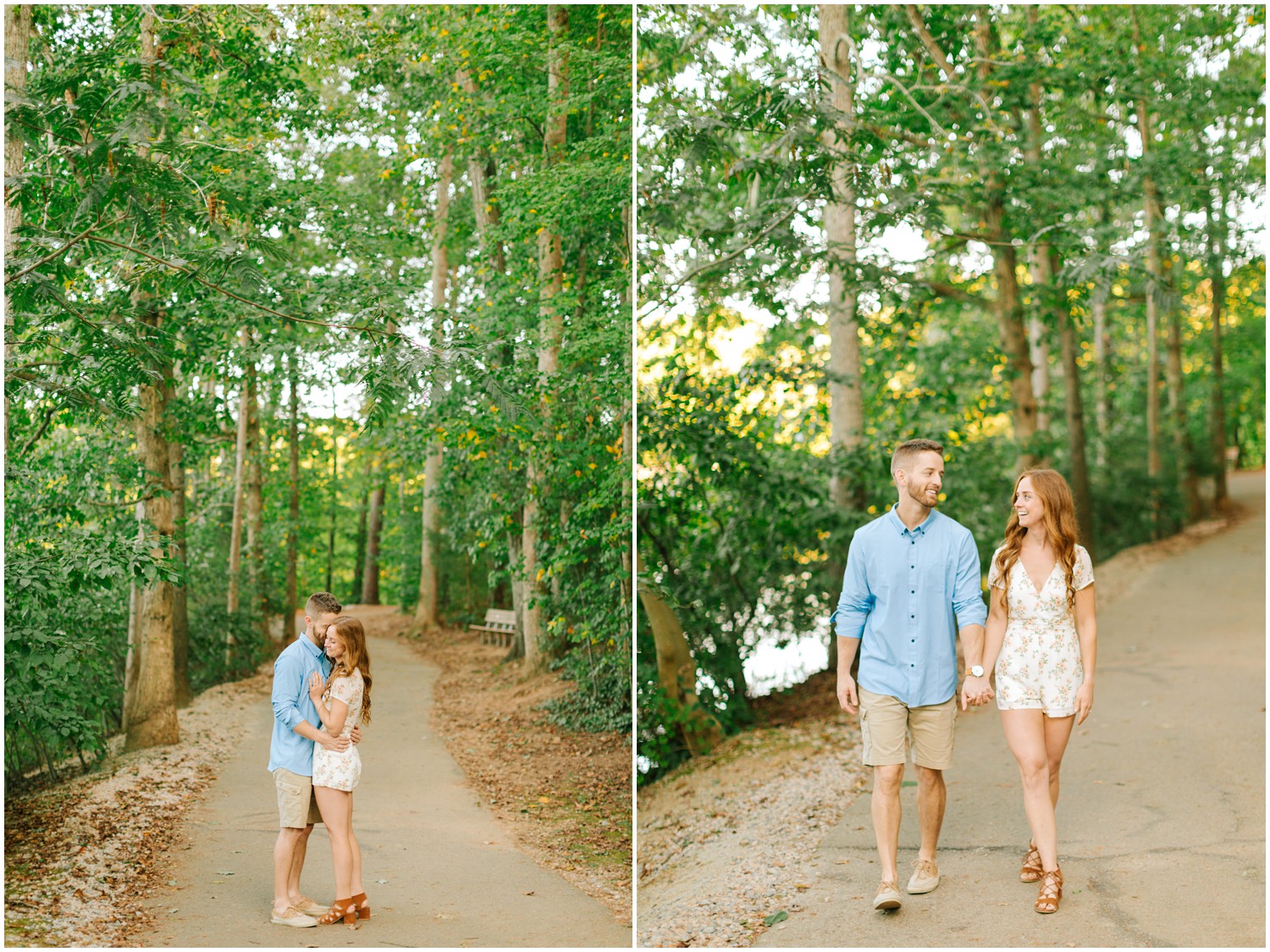Raleigh couple poses during Lake Lyn engagement photos