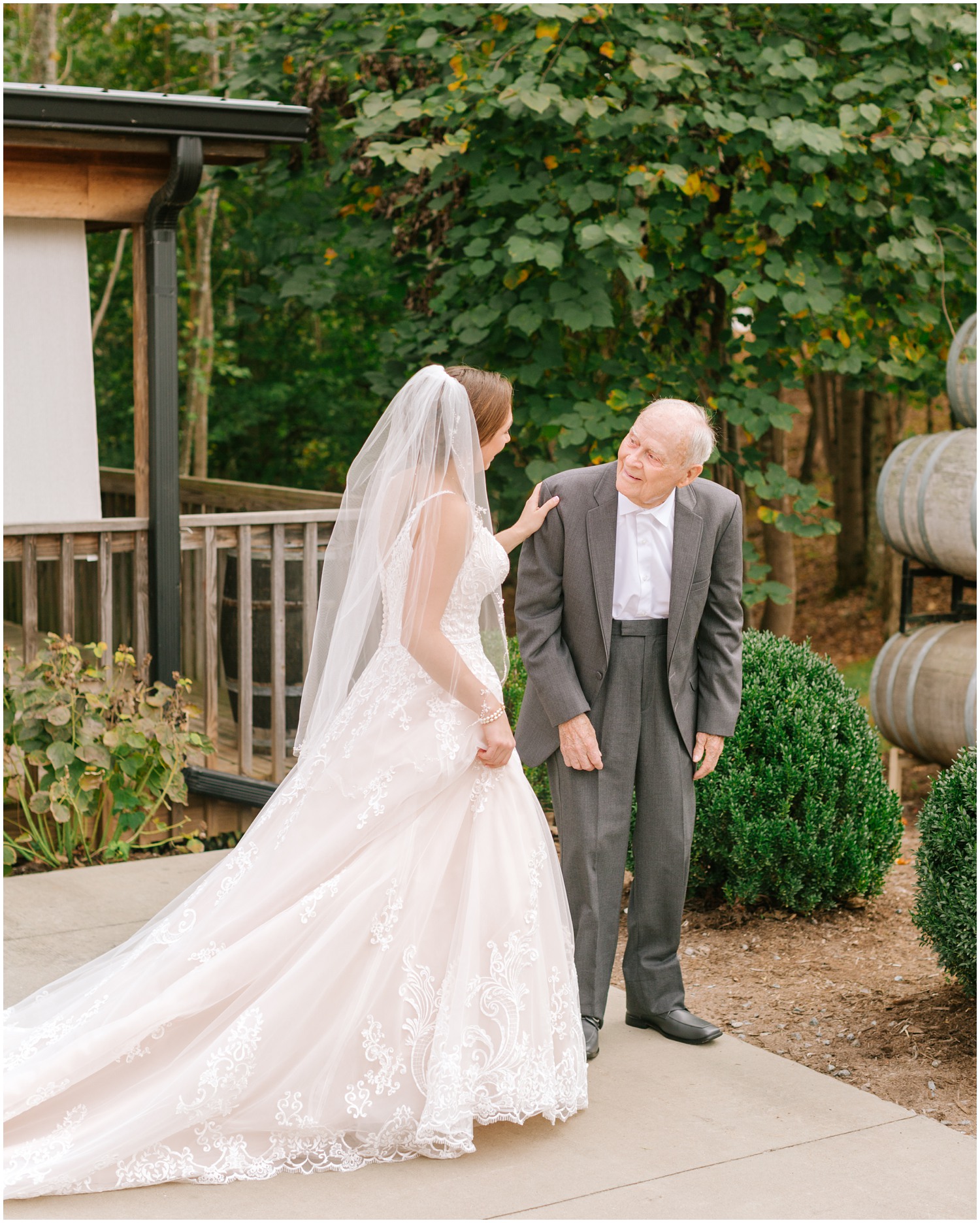 bride and grandfather have first look