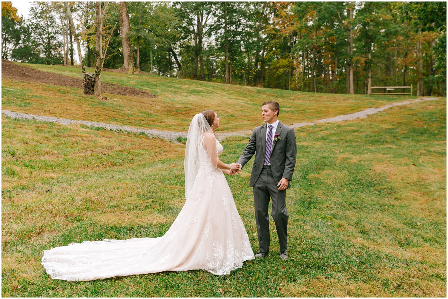 bride and groom have first look in Winston-Salem NC