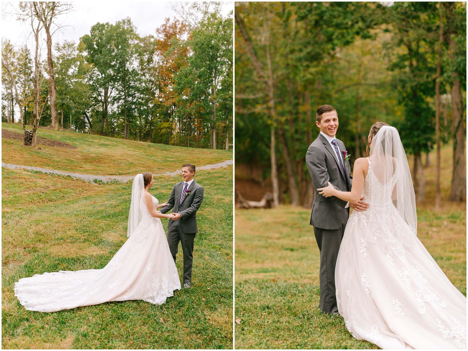 groom sees bride for the first time during first look