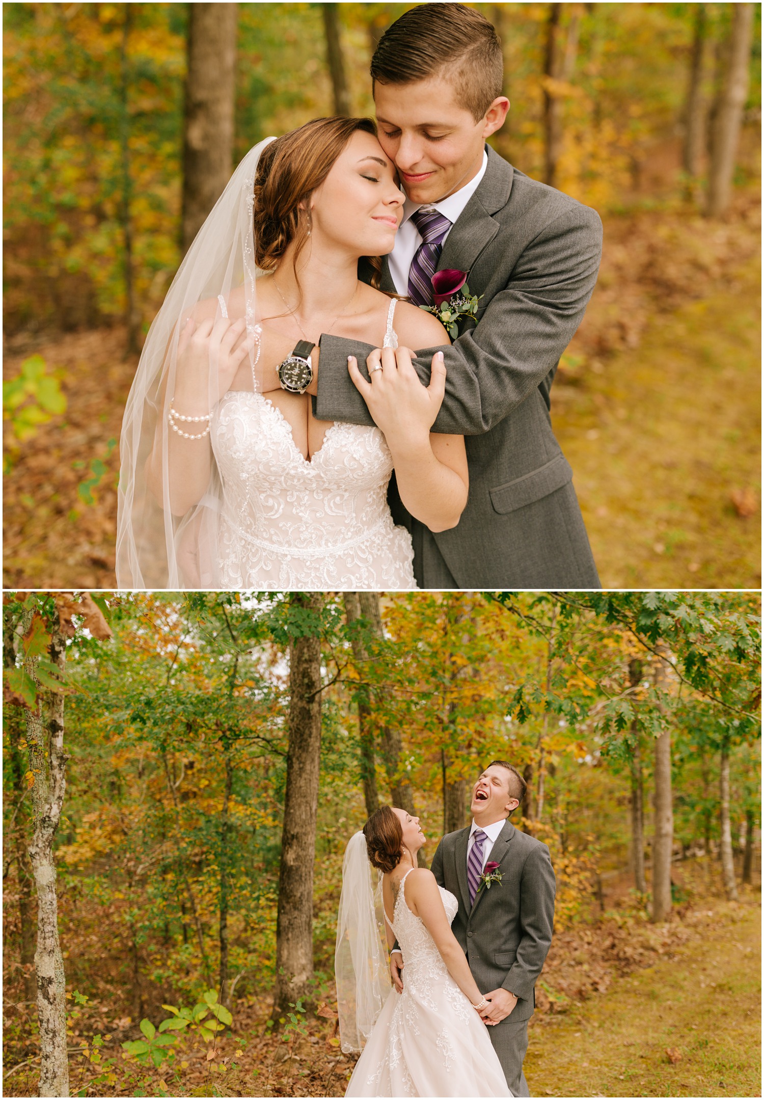 bride and groom laugh during NC wedding photos