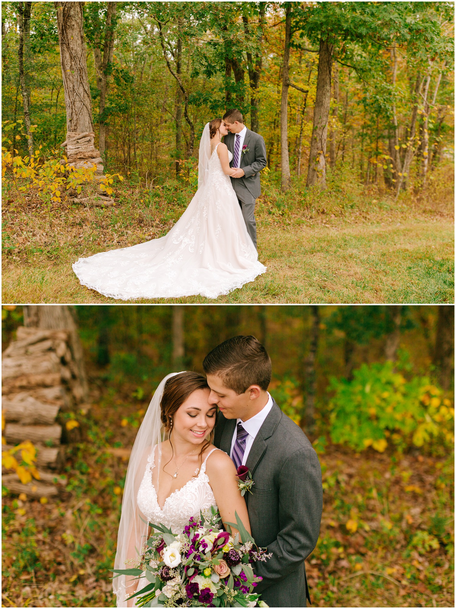 bride with veil kisses groom in grey suit before NC wedding