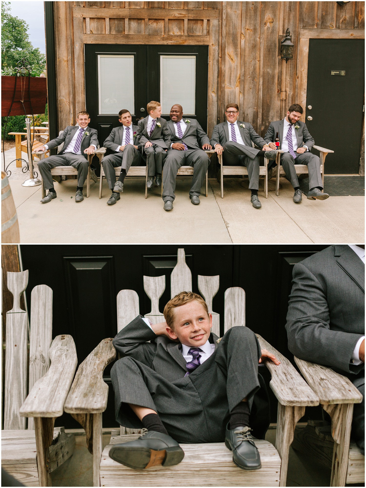 groomsmen relax outside winery before NC wedding