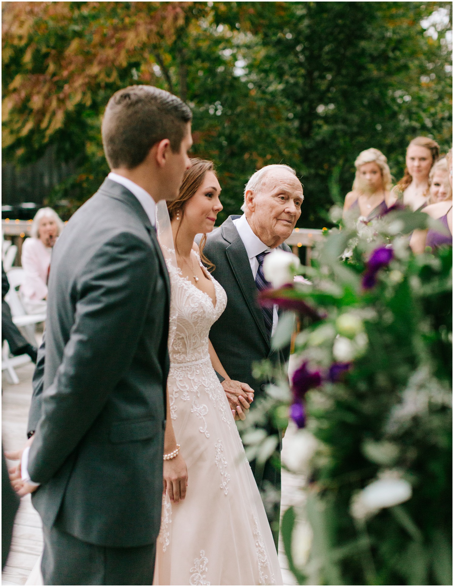 grandfather gives bride away during fall wedding at Medaloni Cellars