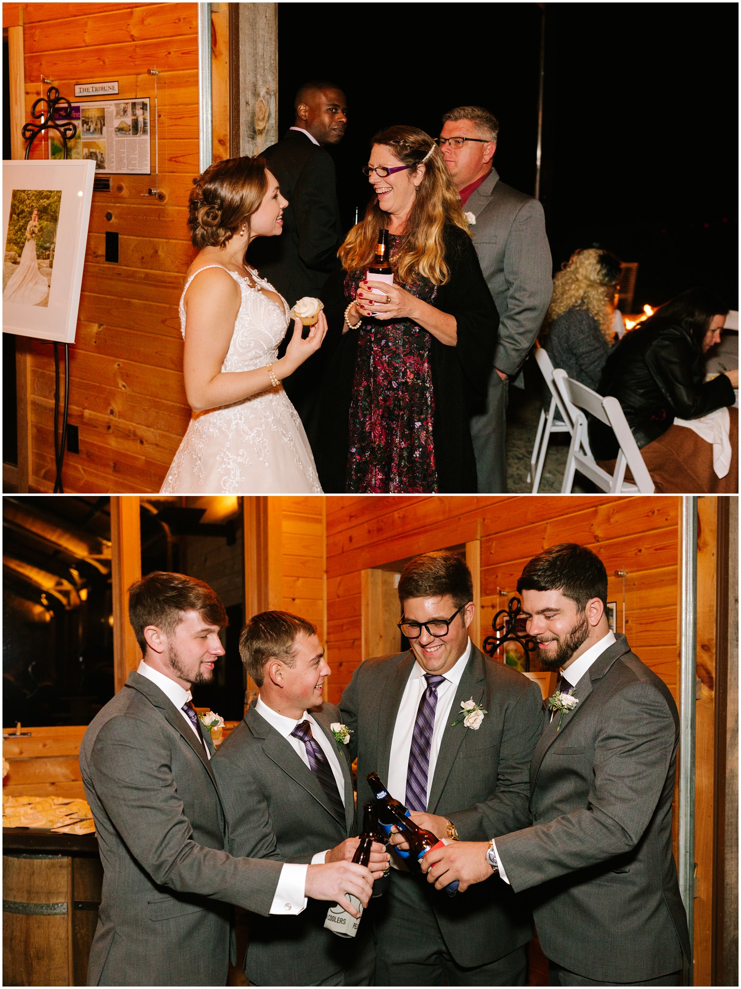 bride and groom hang with guests during Lewisville NC wedding reception