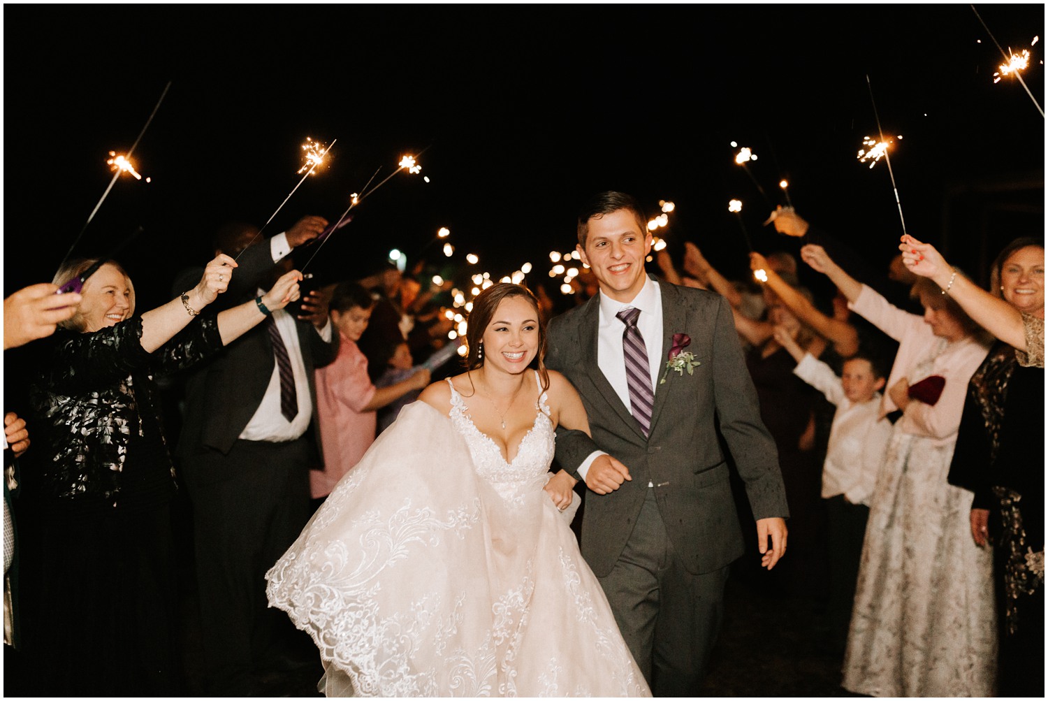 sparkler exit to end Fall Wedding at Medaloni Cellars