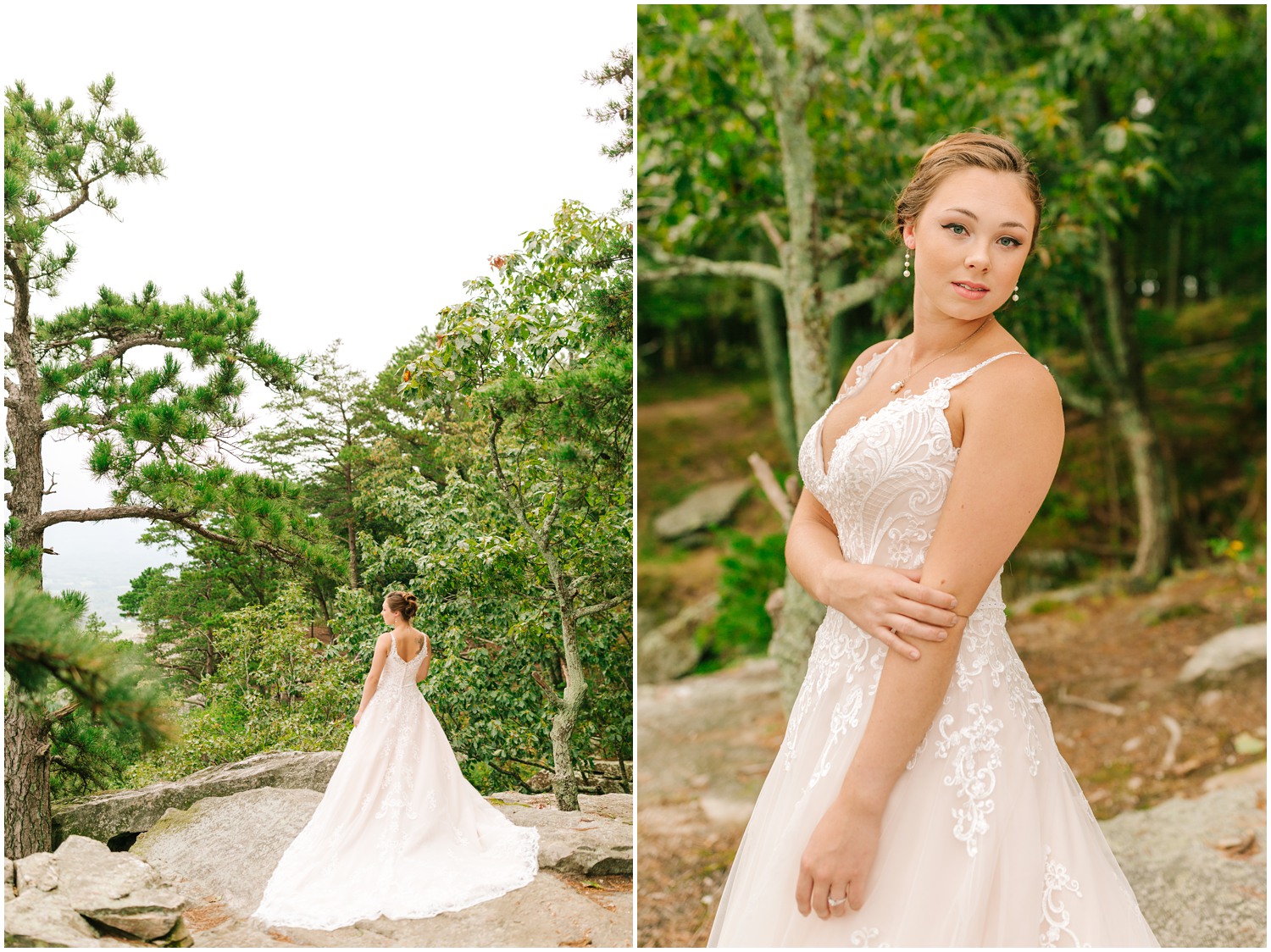 classic Pilot Mountain bridal session with wedding dress