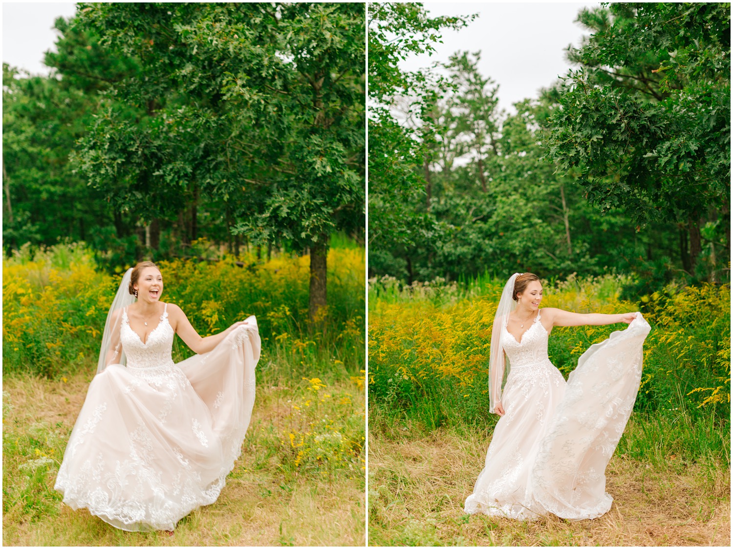 North Carolina bride twirls wedding dress on Pilot Mountain