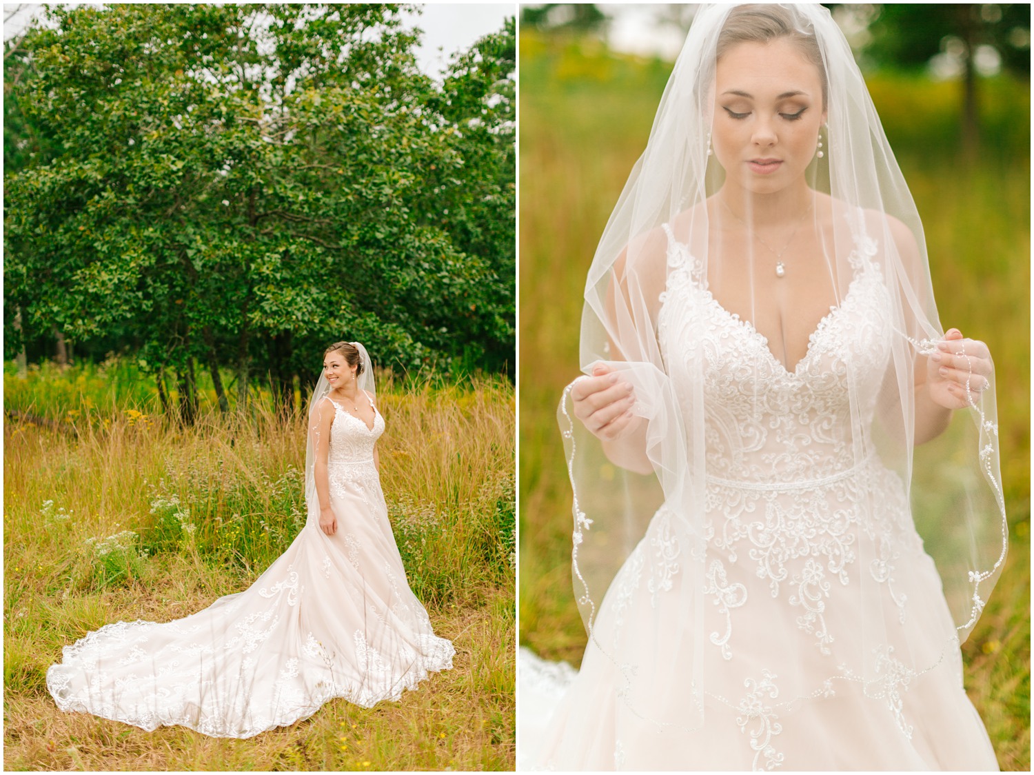 bridal portraits of NC bride with veil