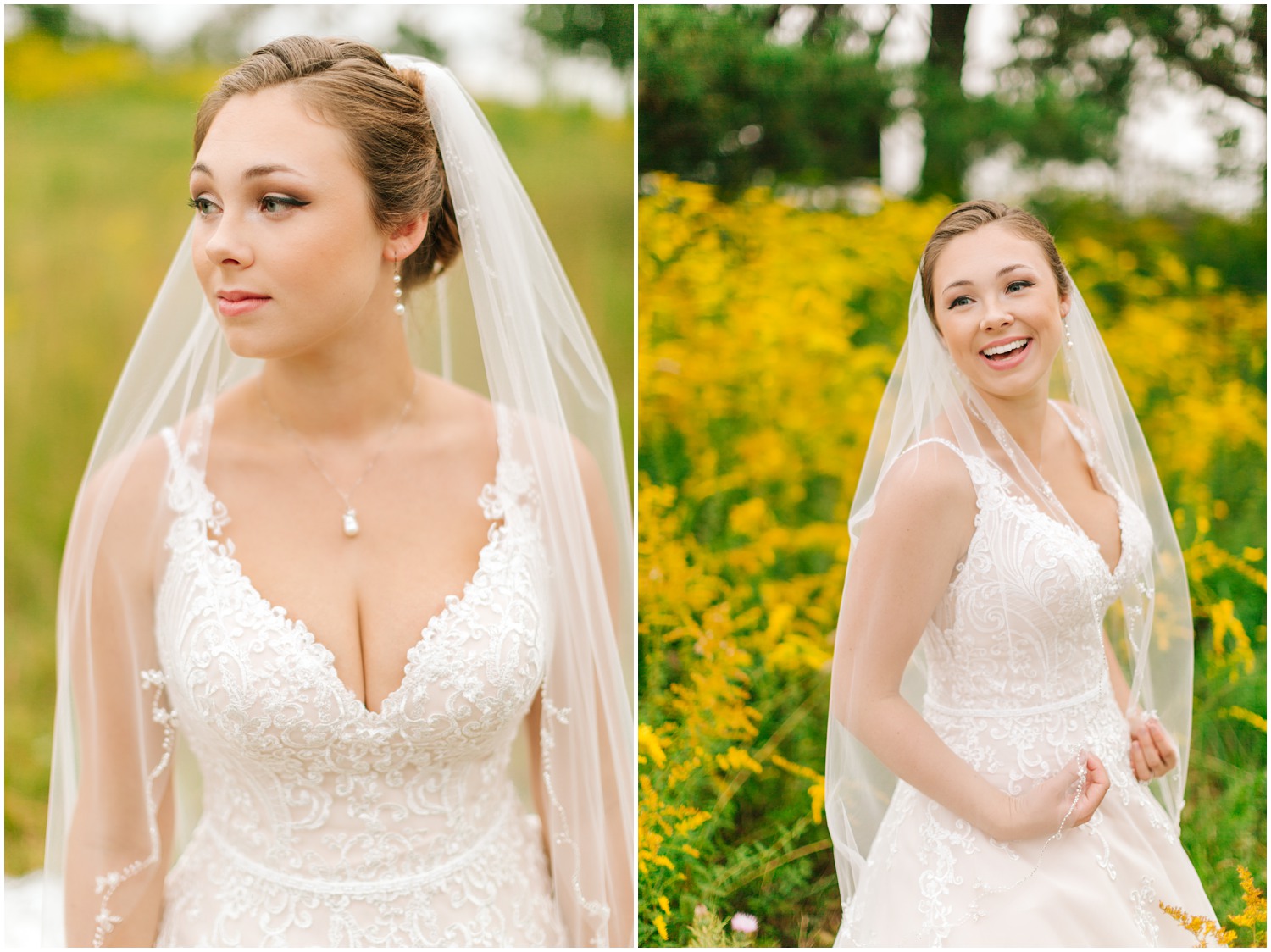 bridal portraits by field of yellow flowers in North Carolina