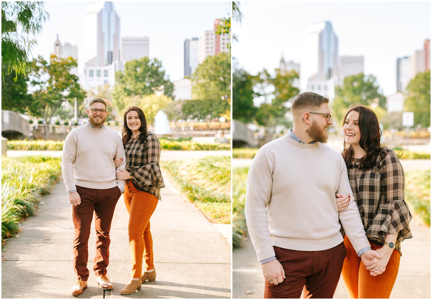 Charlotte Engagement Session at Marshall Park with couple in fall outfits