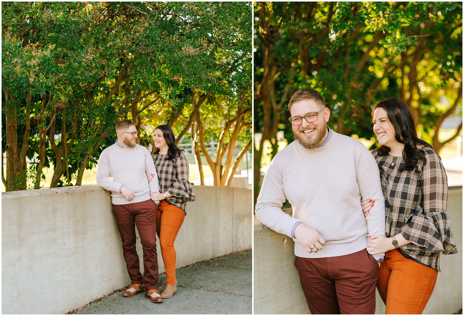 engagement session on bridge at Marshall Park in Charlotte NC