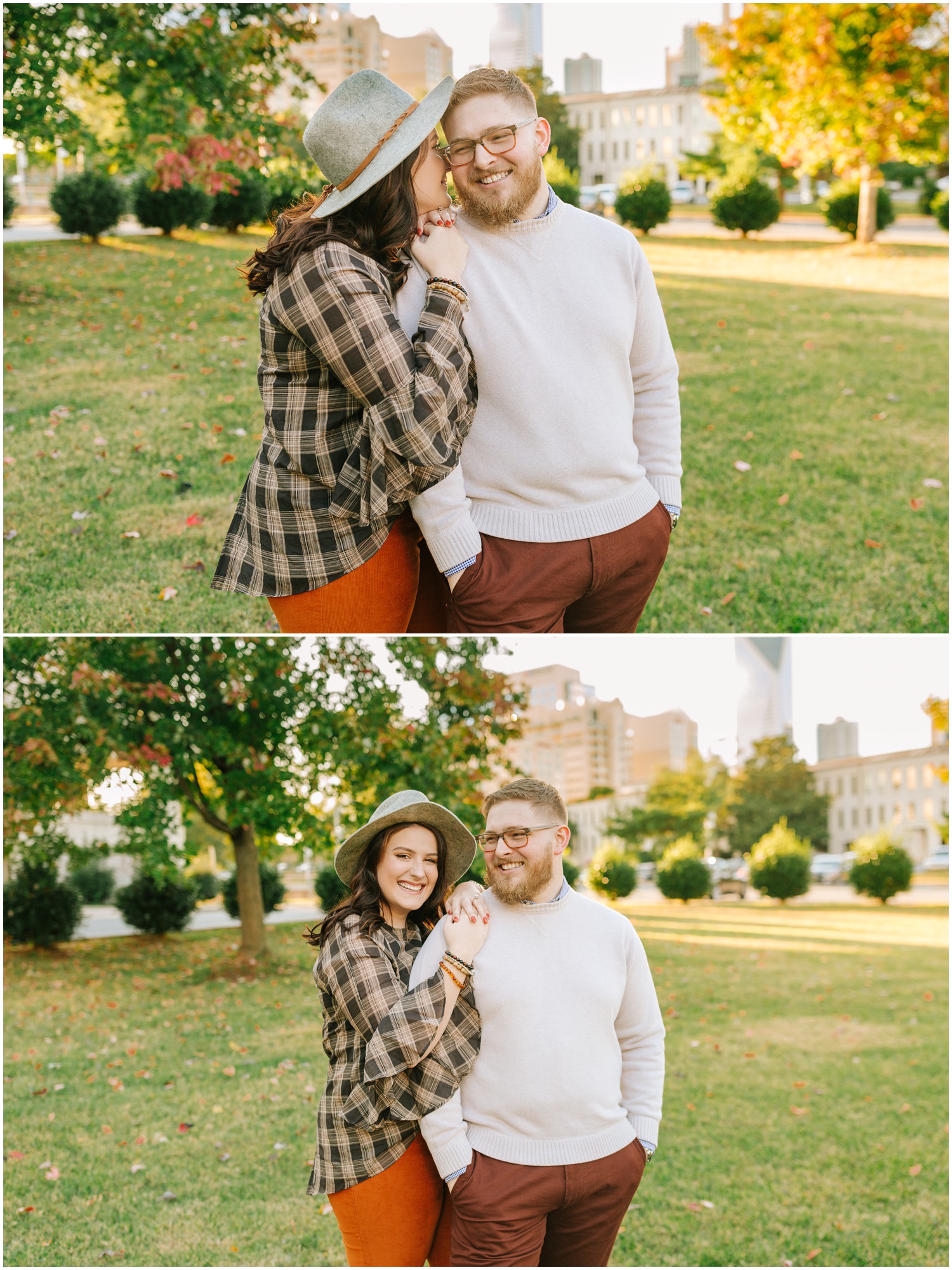 Uptown Charlotte NC engagement session in the fall 