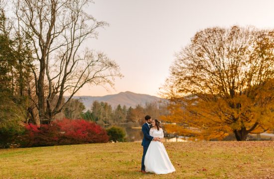 Asheville Wedding Photographer Photographs a couple on their Fall wedding day at Lake Eden Events