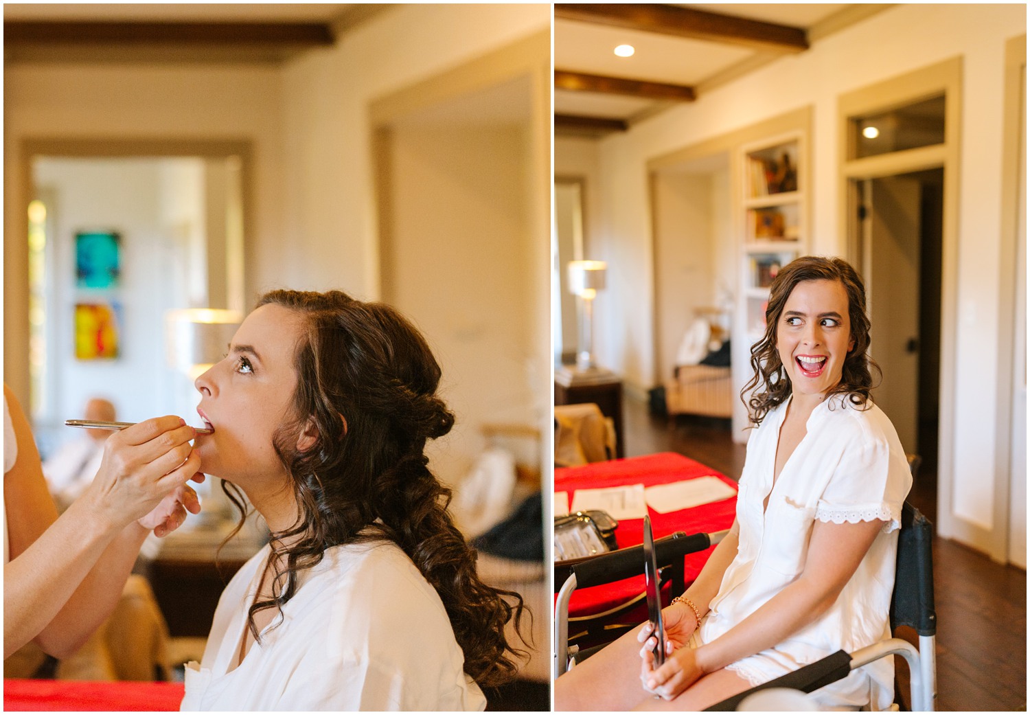 bride's make up applied before NC wedding
