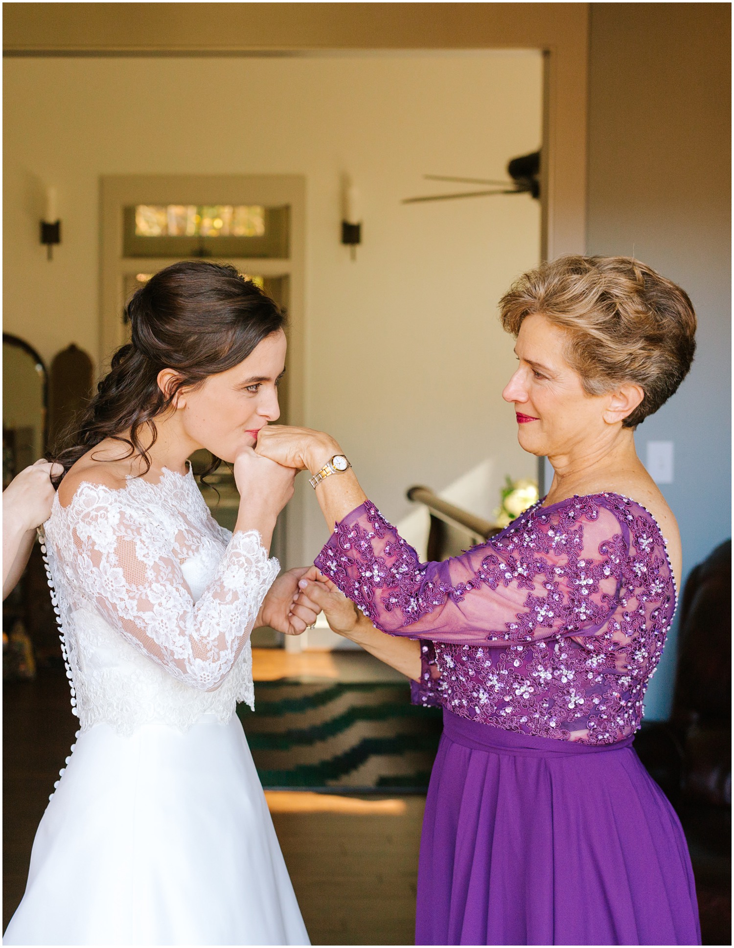 mom prepares for NC wedding with bride