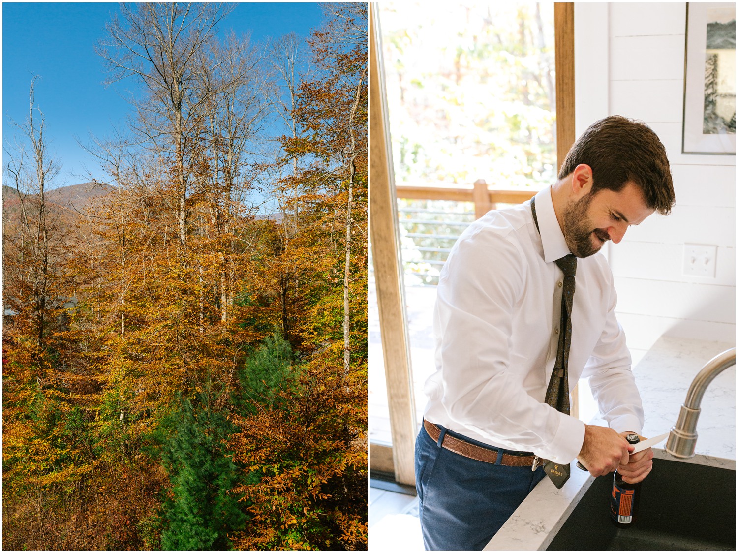 groom prep before fall wedding day at Lake Eden Events