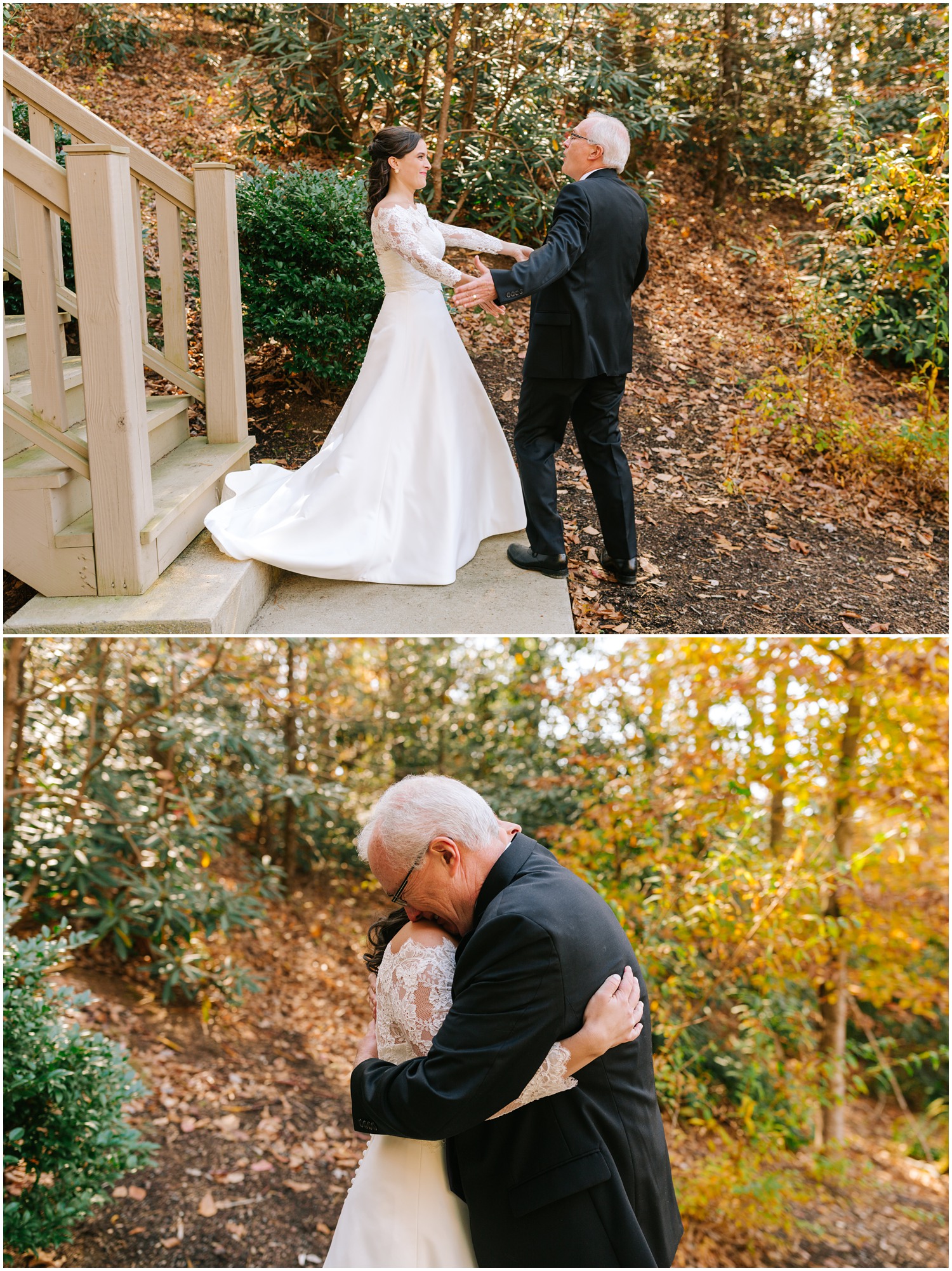 bride's first look with dad at Lake Eden Events