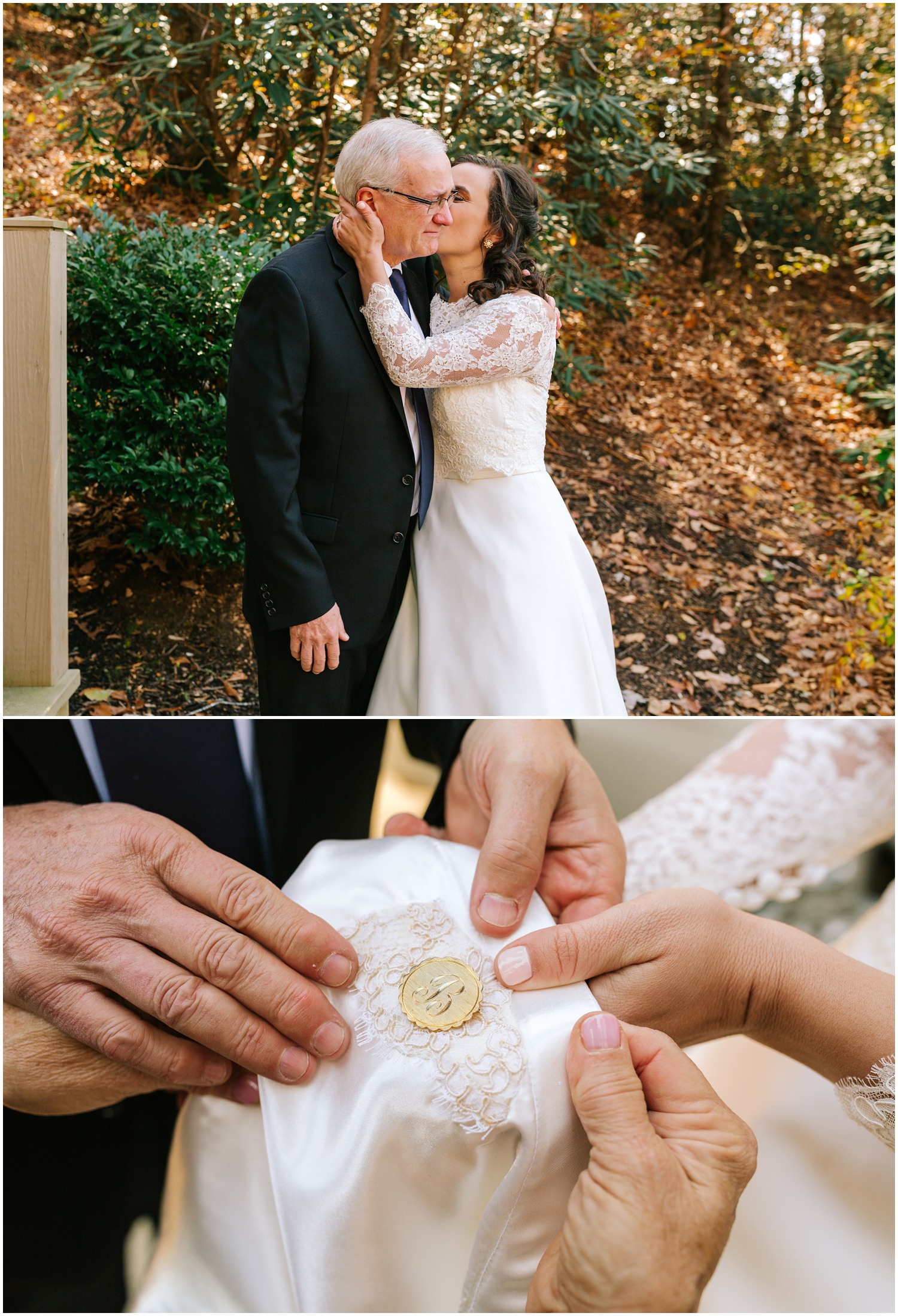 bride and father have first look before NC wedding day