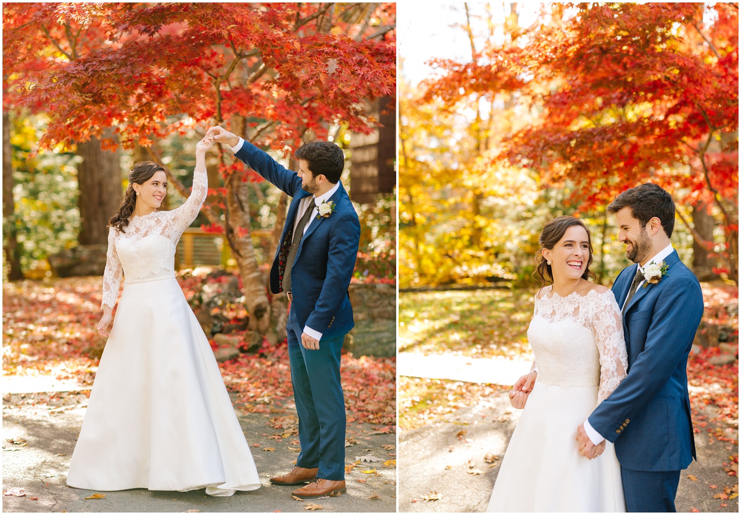 AVL wedding portraits by fall trees 