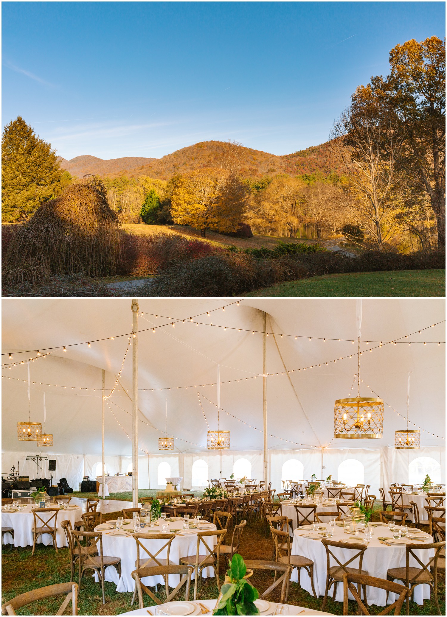 Lake Eden Events wedding reception with scenic fall view
