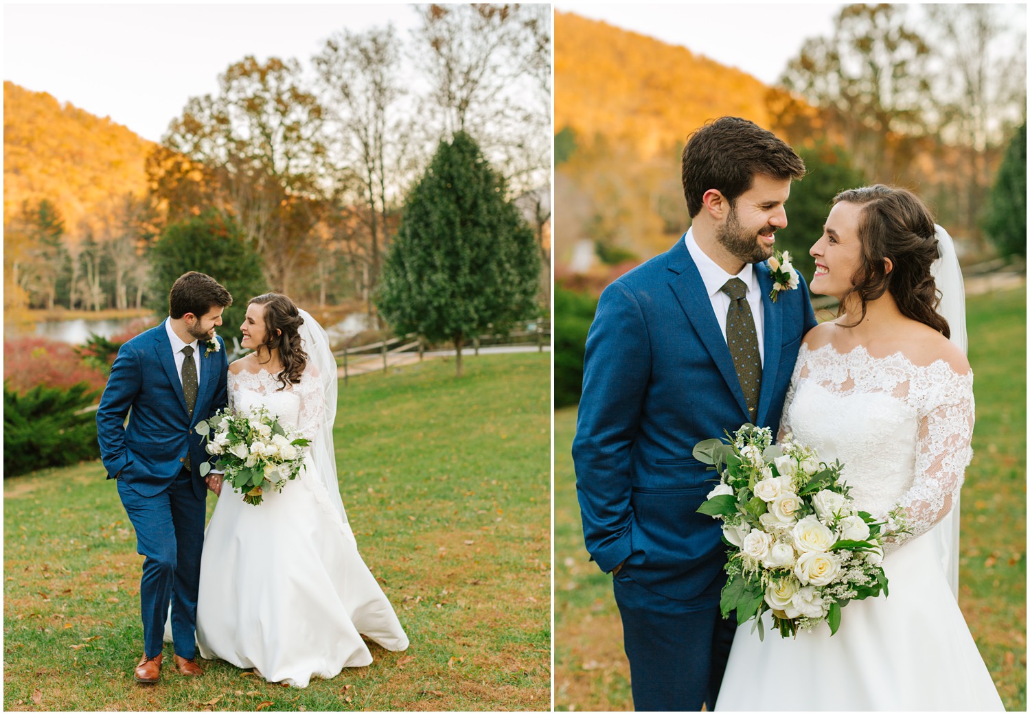 wedding portraits in front of mountains in Asheville NC